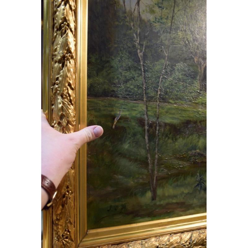 Gran paisaje campestre, siglo XIX, pintura sobre lienzo, enmarcada en venta 14