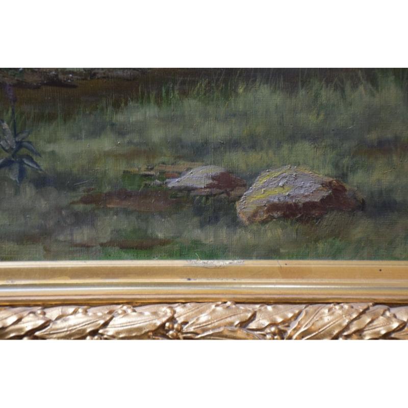 Gran paisaje campestre, siglo XIX, pintura sobre lienzo, enmarcada en venta 15