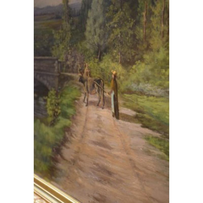 Gran paisaje campestre, siglo XIX, pintura sobre lienzo, enmarcada Francés en venta