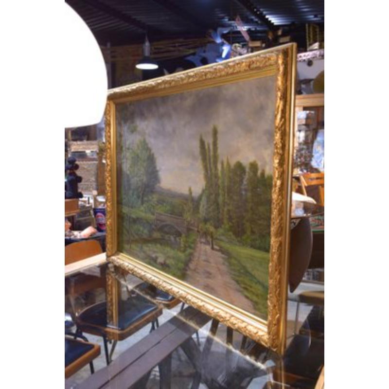 Gran paisaje campestre, siglo XIX, pintura sobre lienzo, enmarcada en Excelente estado para la venta en Andrézieux-Bouthéon, FR