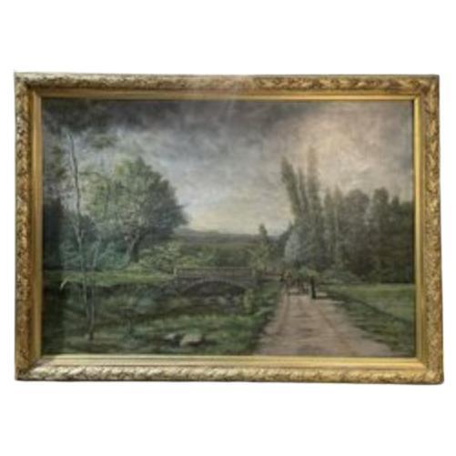 Gran paisaje campestre, siglo XIX, pintura sobre lienzo, enmarcada en venta