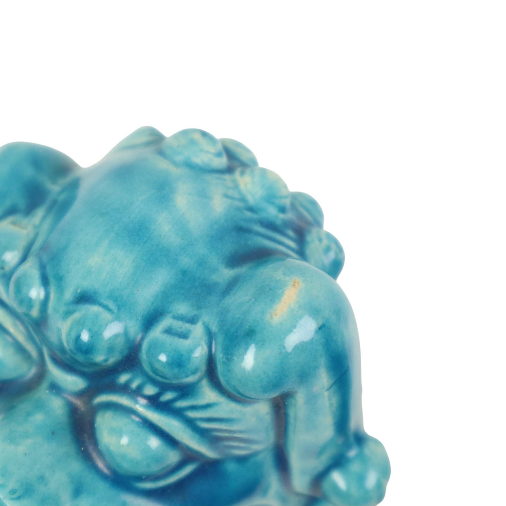 Grande coppia Foo Dogs Temple Lions in ceramica turchese 25cm in vendita 3