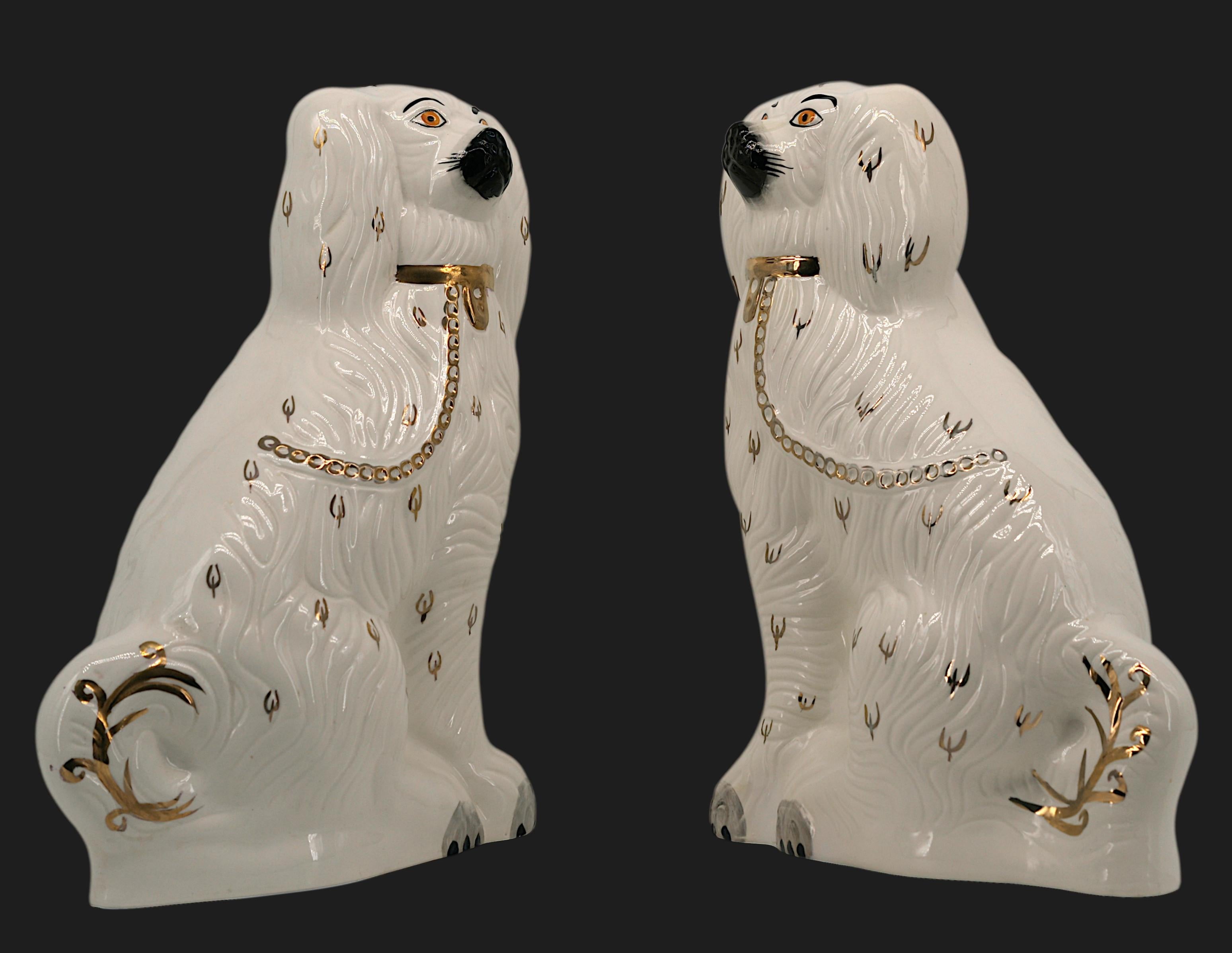 English Large Couple of Ceramic Staffordshire Spaniels, ca.1950 For Sale