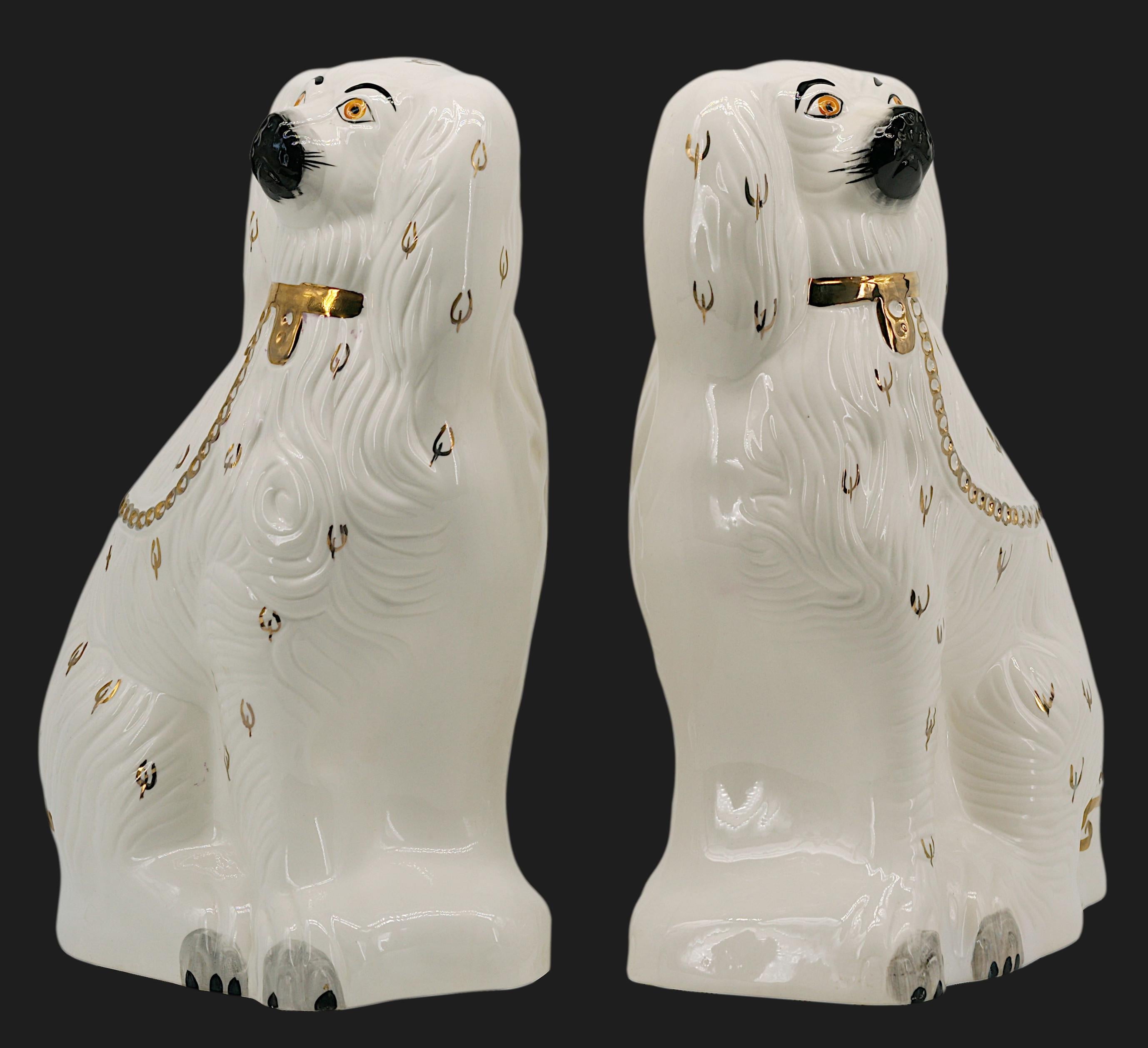 Mid-20th Century Large Couple of Ceramic Staffordshire Spaniels, ca.1950 For Sale