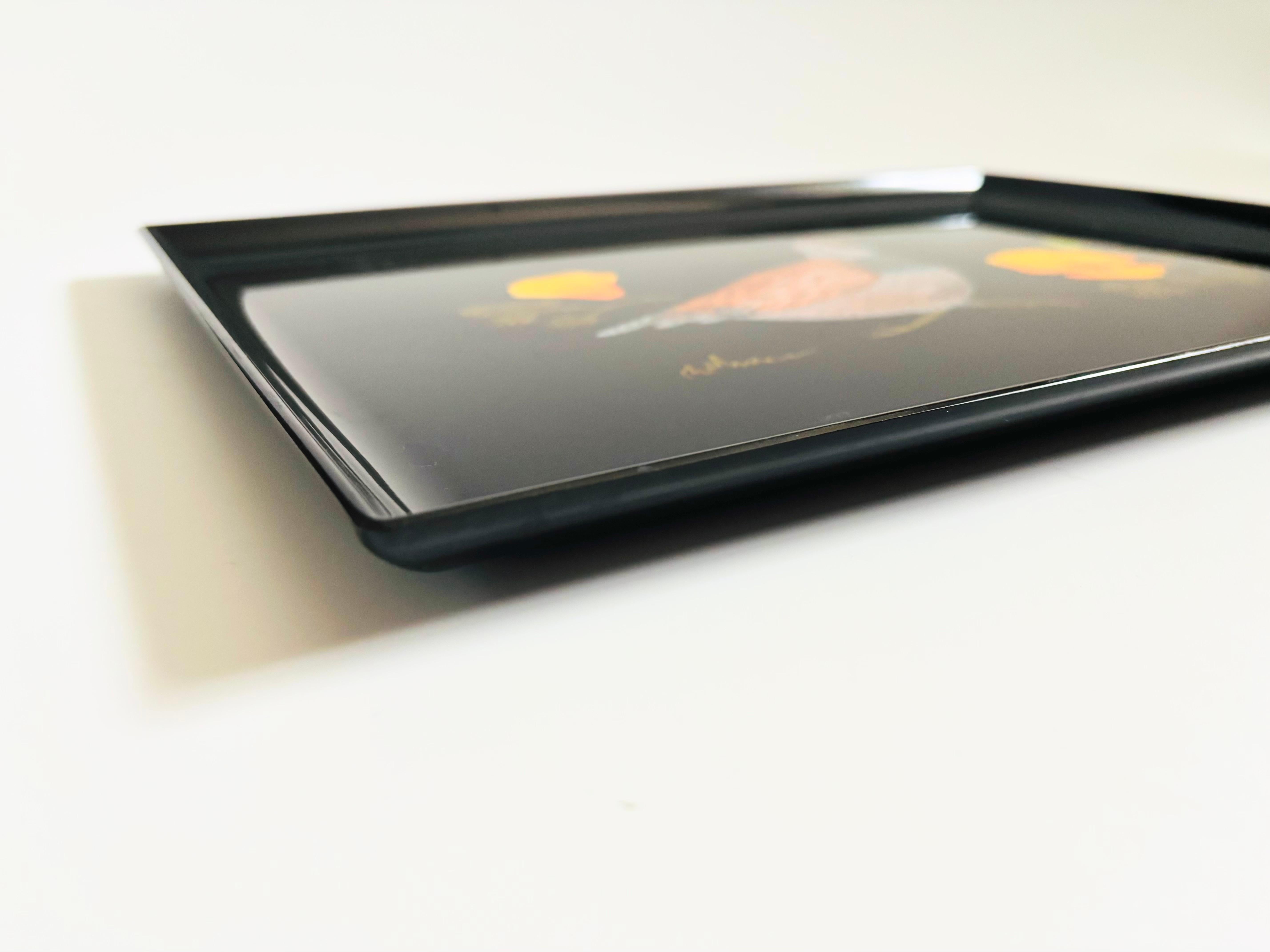 Americano Vassoio grande Couroc Quaglia e papaveri in vendita