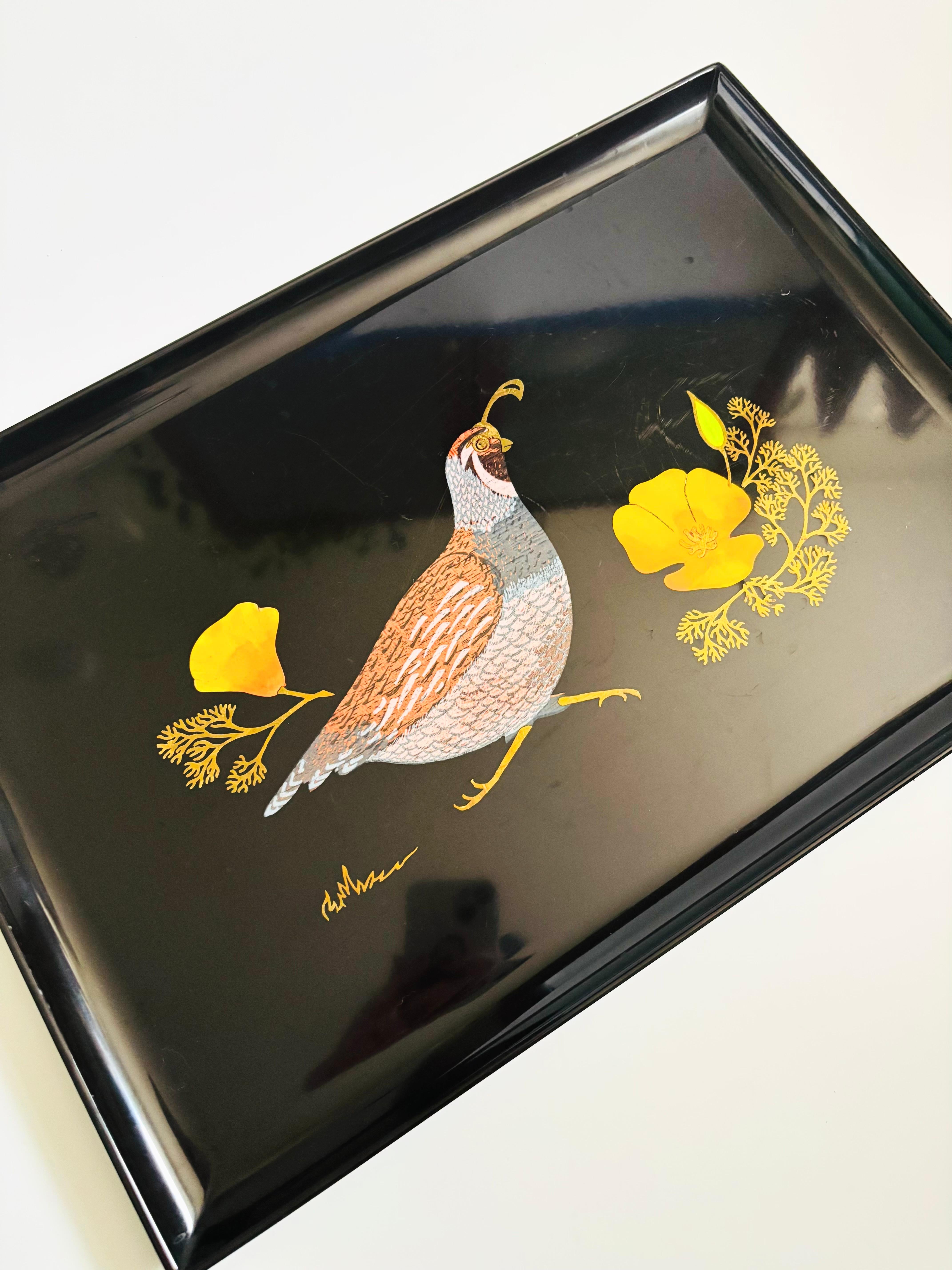 Vassoio grande Couroc Quaglia e papaveri In condizioni buone in vendita a Fairfield, CA