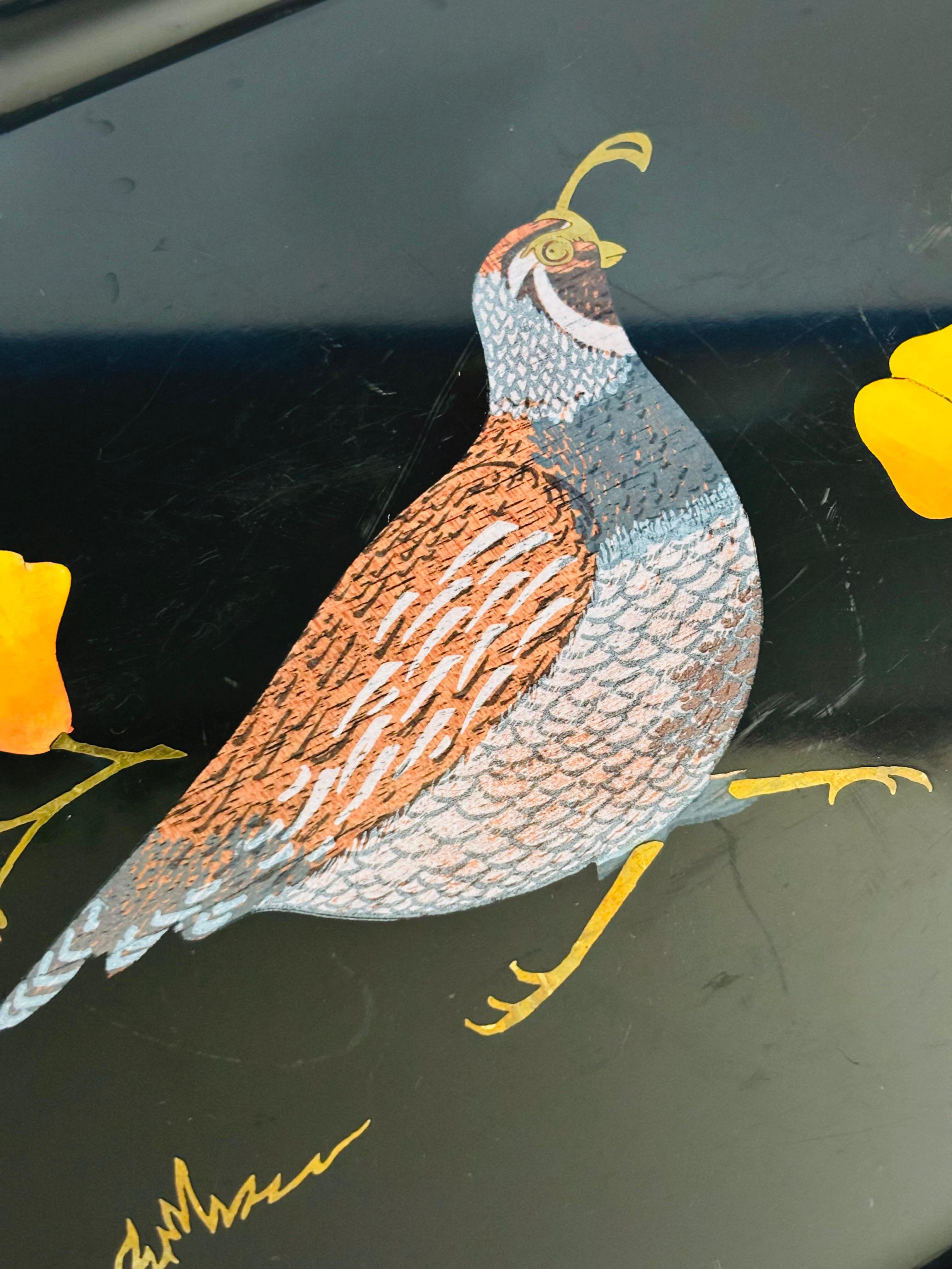 XX secolo Vassoio grande Couroc Quaglia e papaveri in vendita