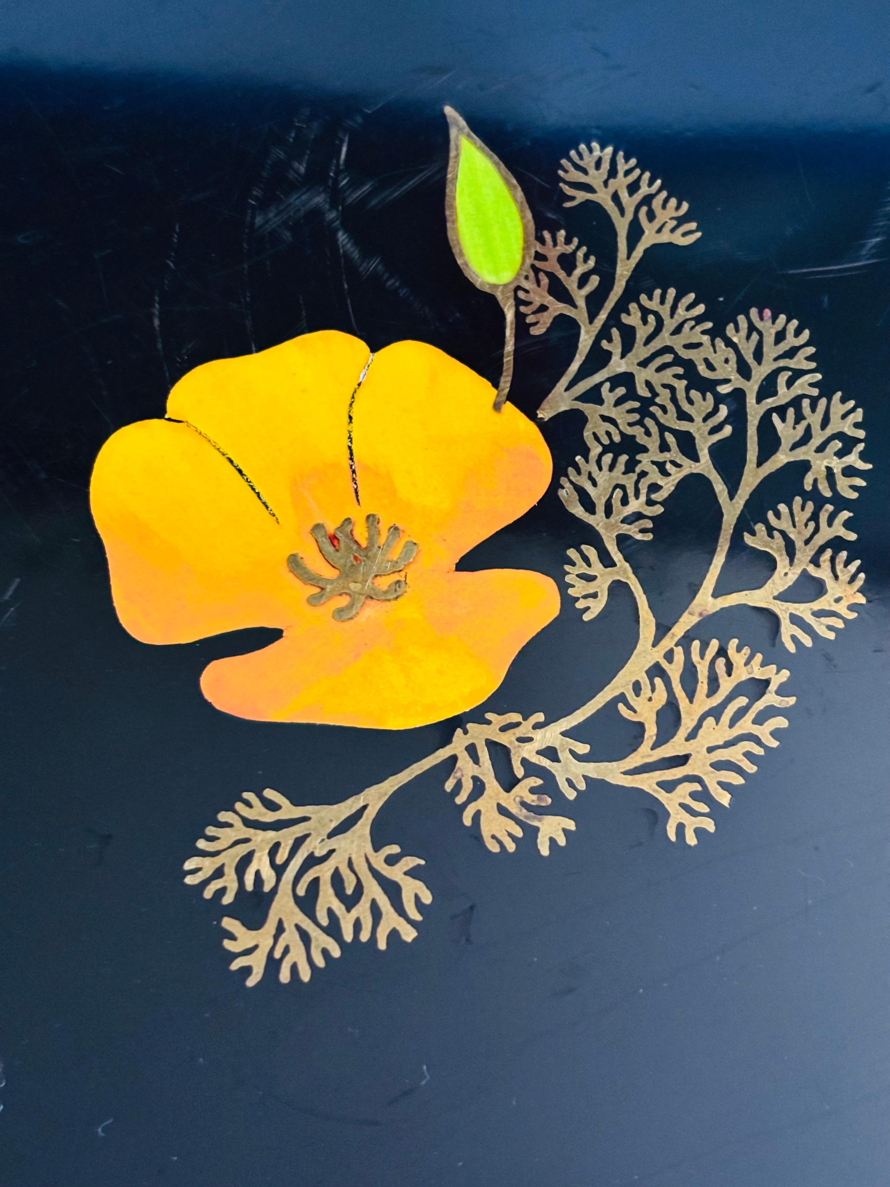 Ottone Vassoio grande Couroc Quaglia e papaveri in vendita