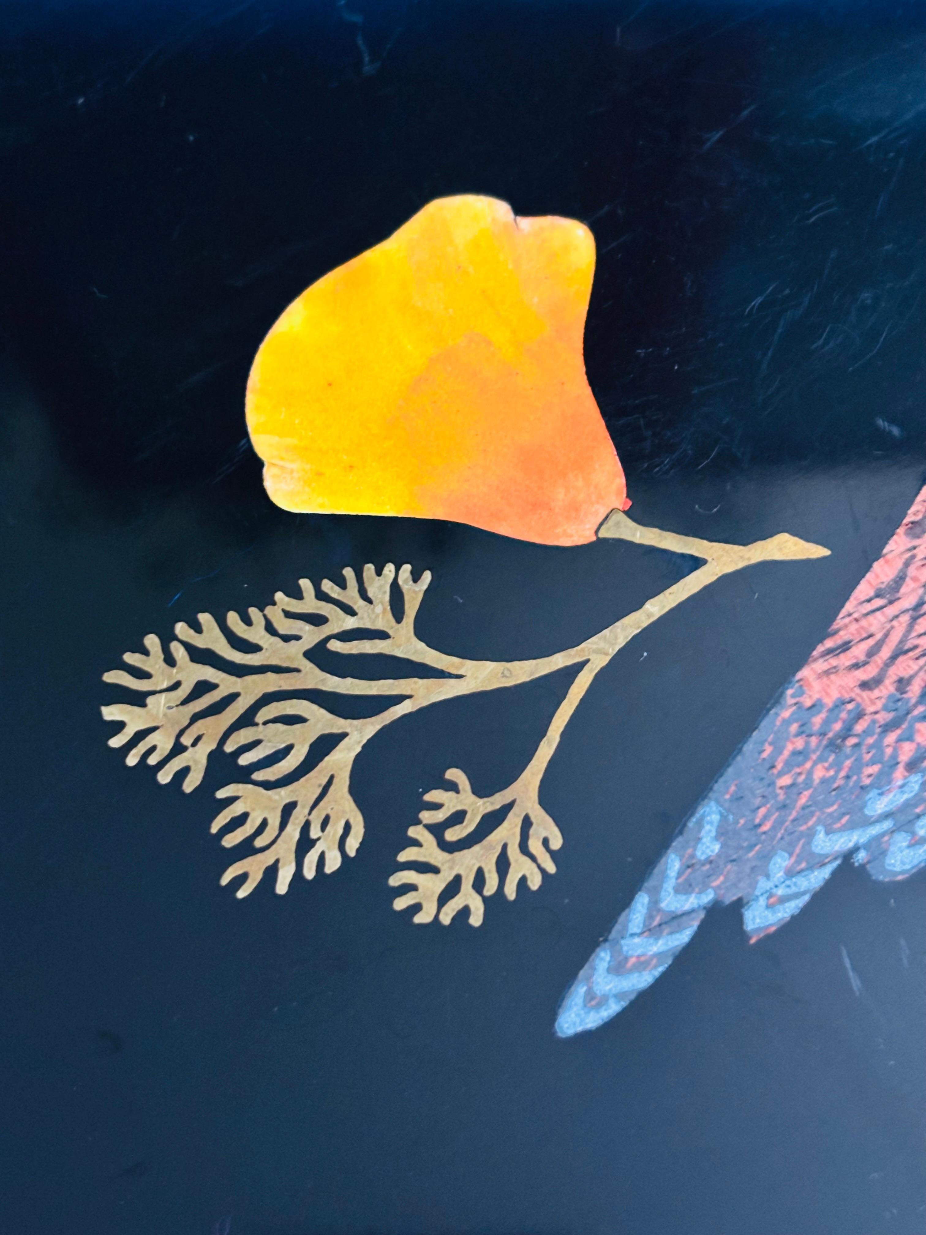 Vassoio grande Couroc Quaglia e papaveri in vendita 1