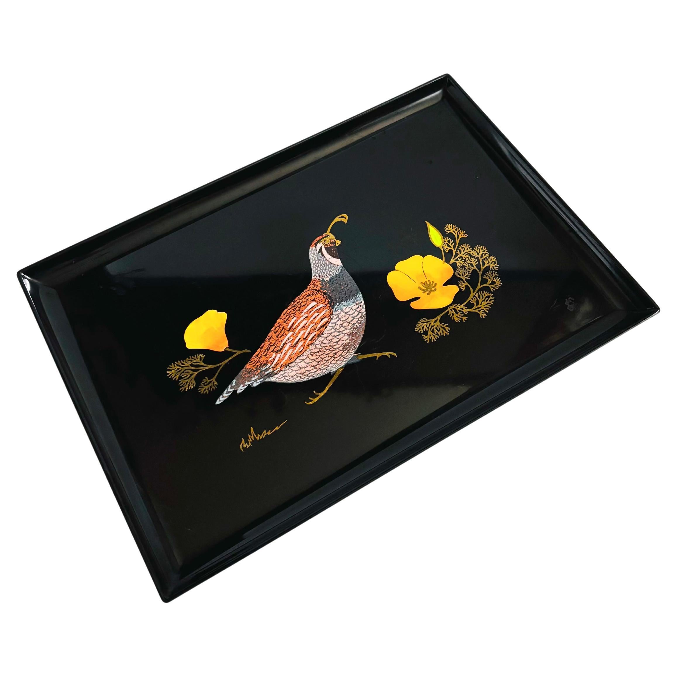 Vassoio grande Couroc Quaglia e papaveri in vendita