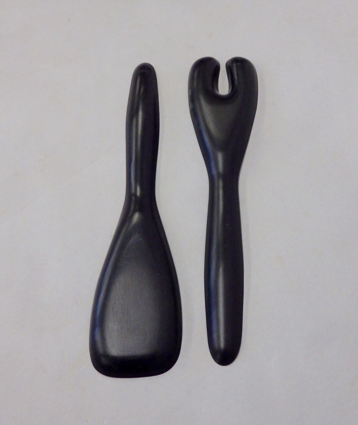 Large scale black plastic or acrylic modernist salad servers. Recently acquired as part of large collection.