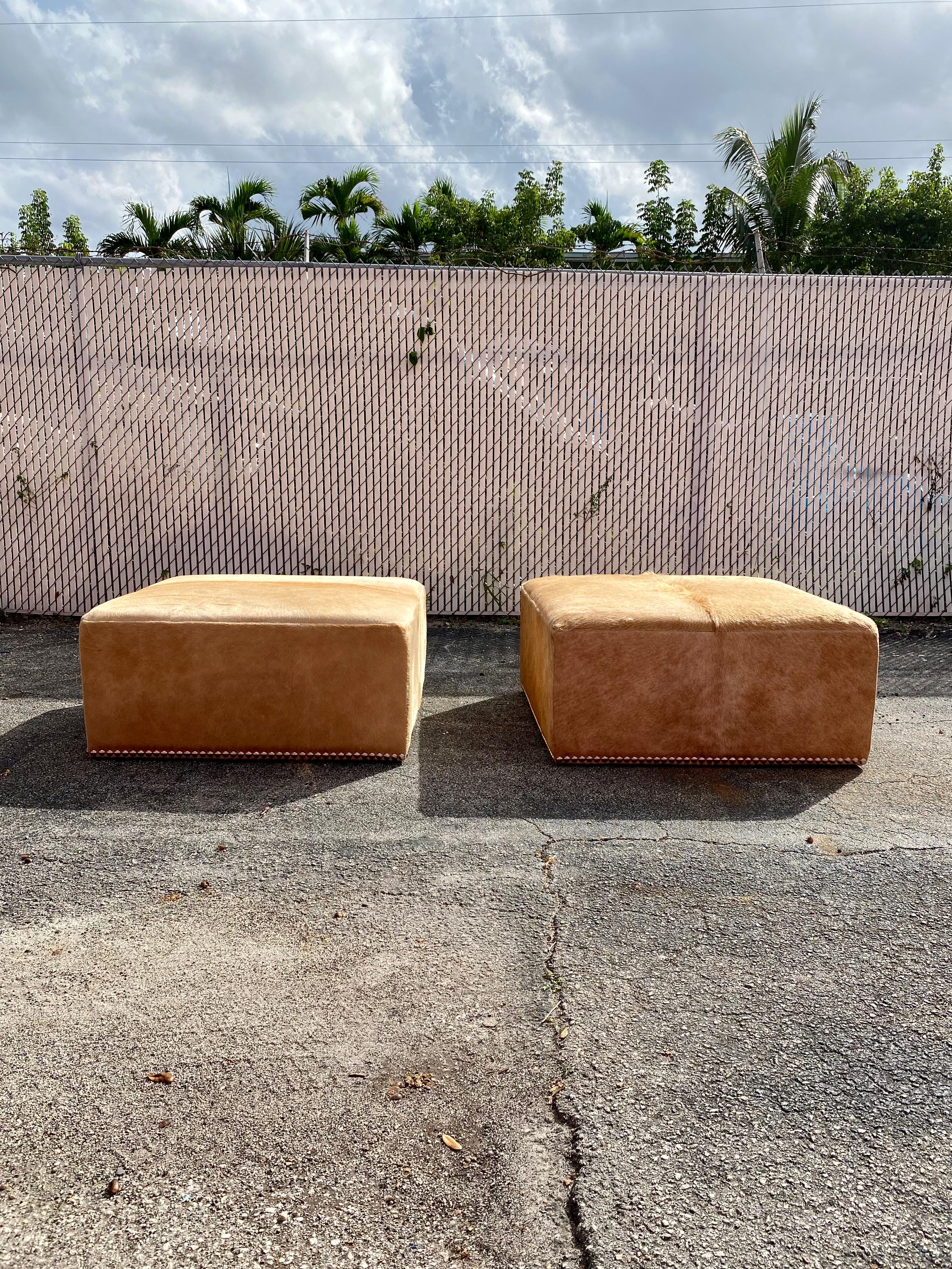 On offer on this occasion is one of the most stunning, cowhide ottomans you could hope to find. This is an ultra rare opportunity to acquire what is, unequivocally, the best of the best, it being a most spectacular and beautifully-presented chairs.