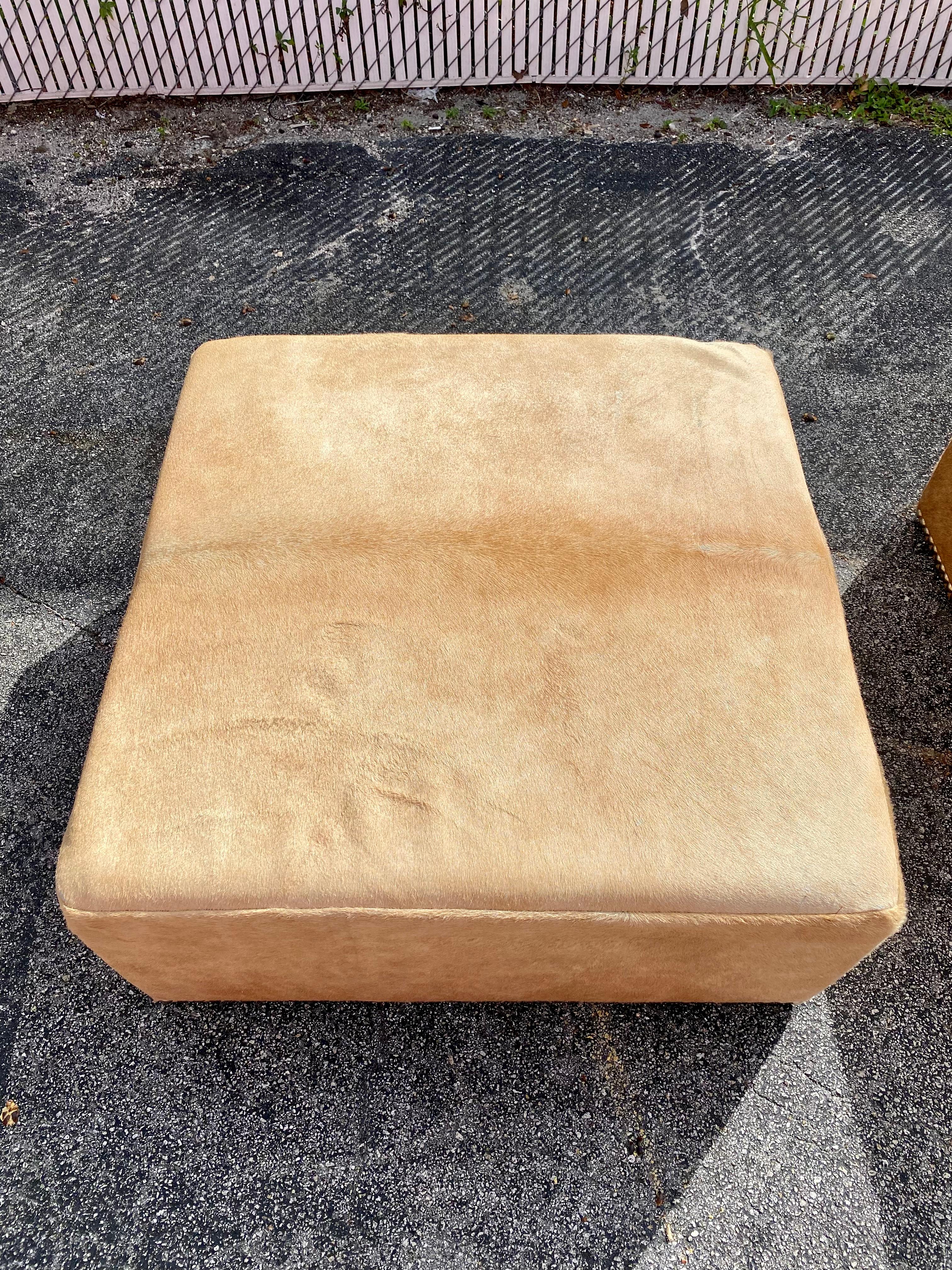 Large Cowhide and Nailhead Ottoman’s, Set of 2 For Sale 1
