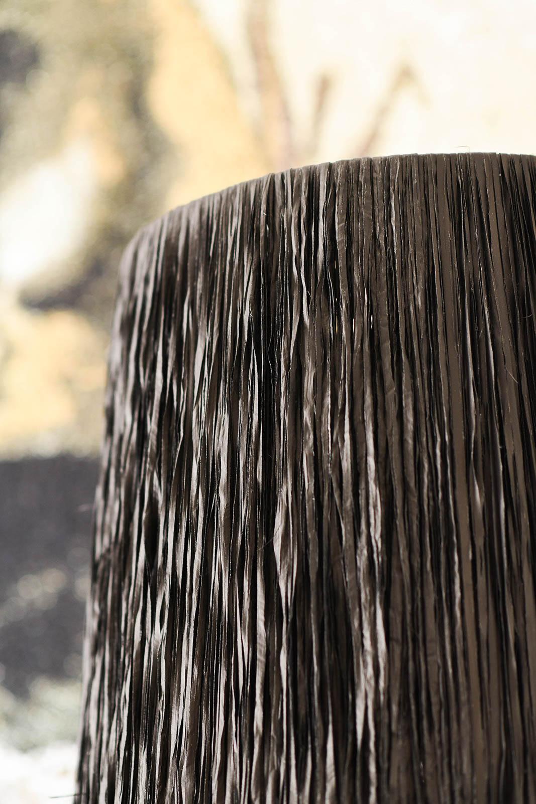 Large Crackle Ceramic Table Lamp With Wooden Base And Raffia Lampshade For Sale 3