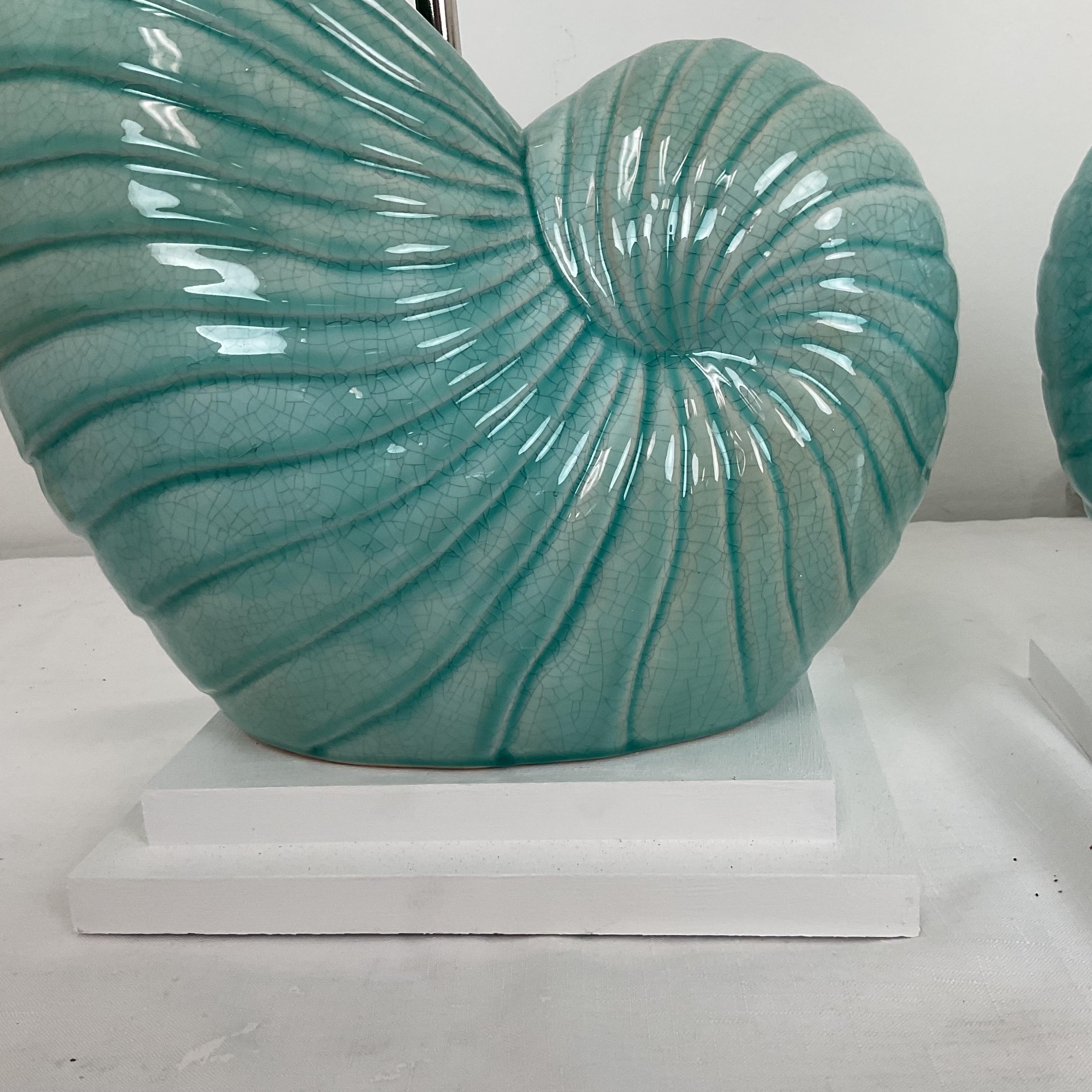 American Large Crackle Porcelain Nautilus Shell Lamp For Sale