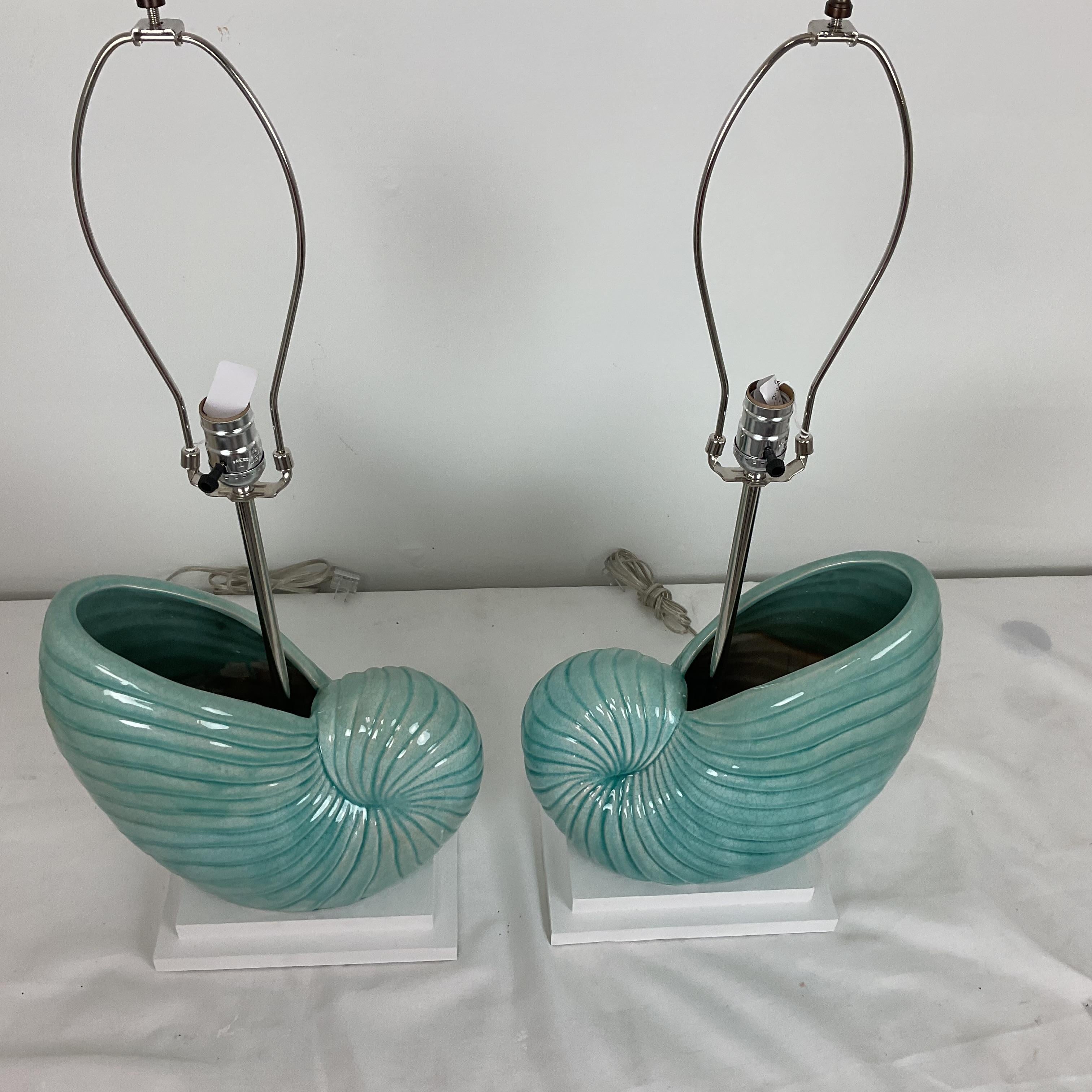Contemporary Large Crackle Porcelain Nautilus Shell Lamp For Sale