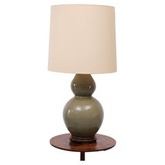 Large Crackled Celadon Porcelain Table Lamp 1950s