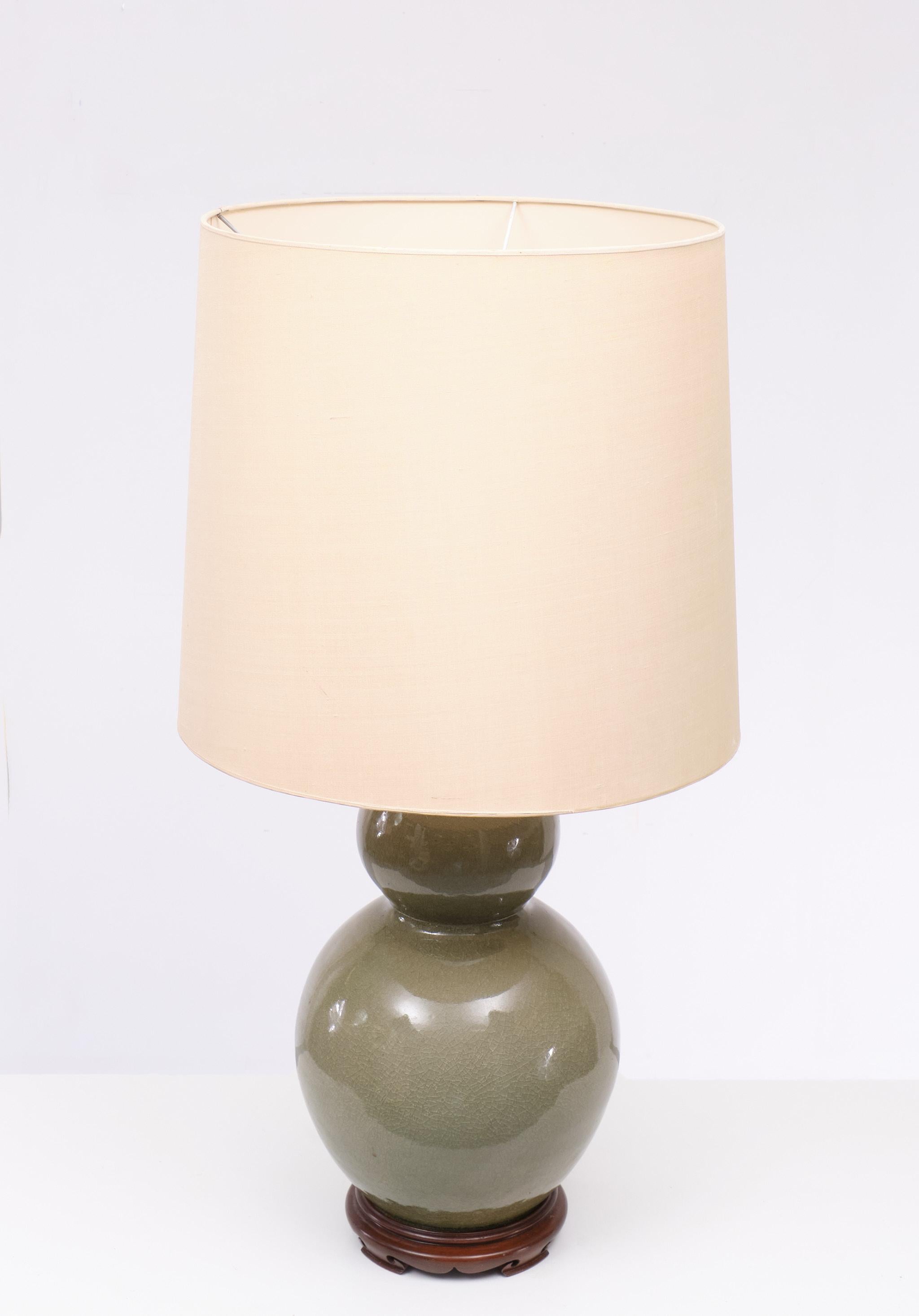 Japanese Large Crackled Celadon Porcelain Table Lamp 1950s 