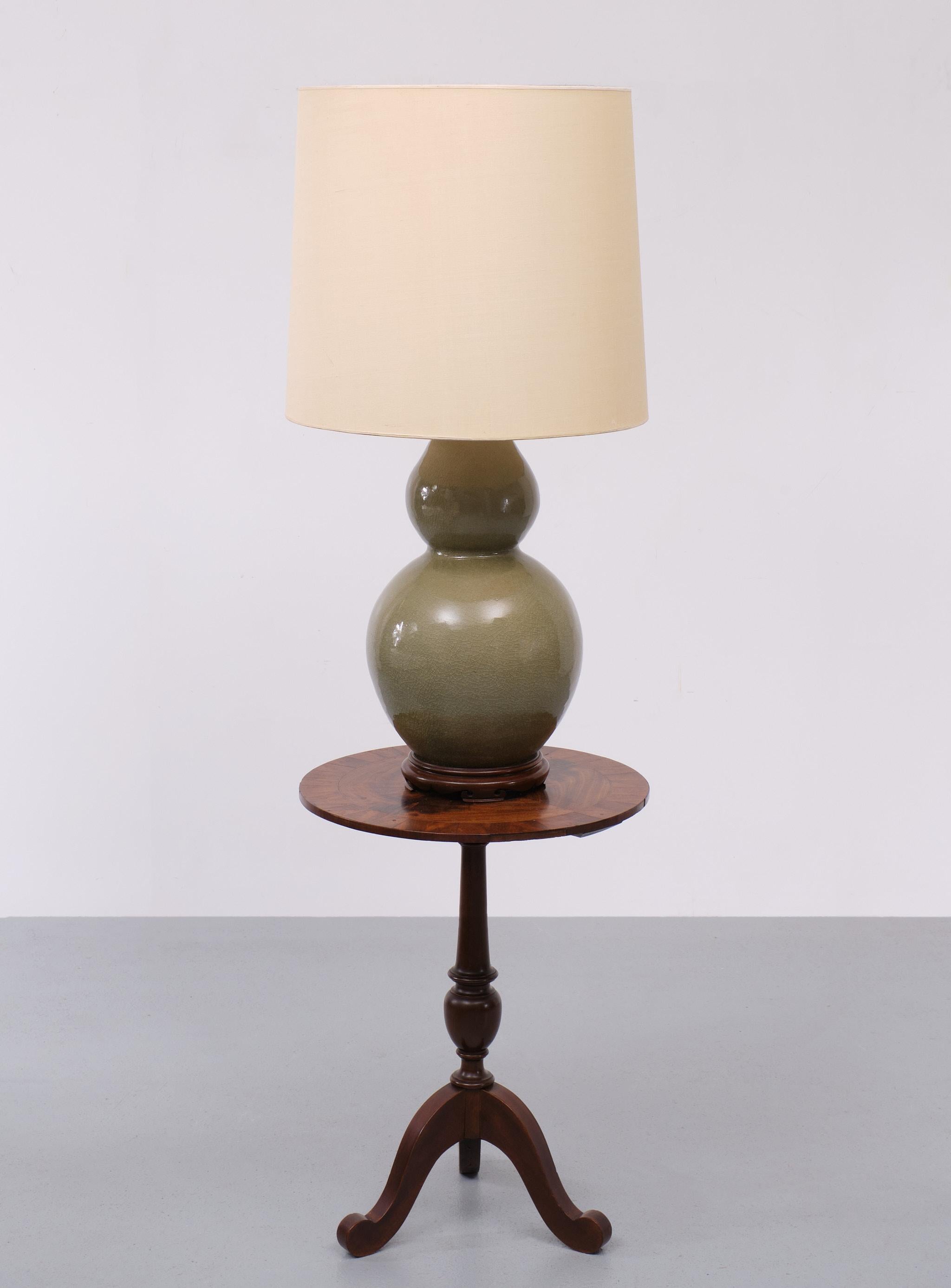 Large Crackled Celadon Porcelain Table Lamp 1950s  2