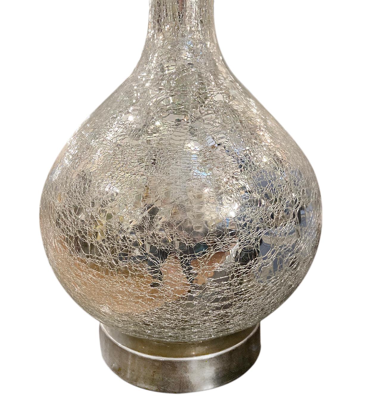 French Large Crackled Mercury Glass Lamp For Sale
