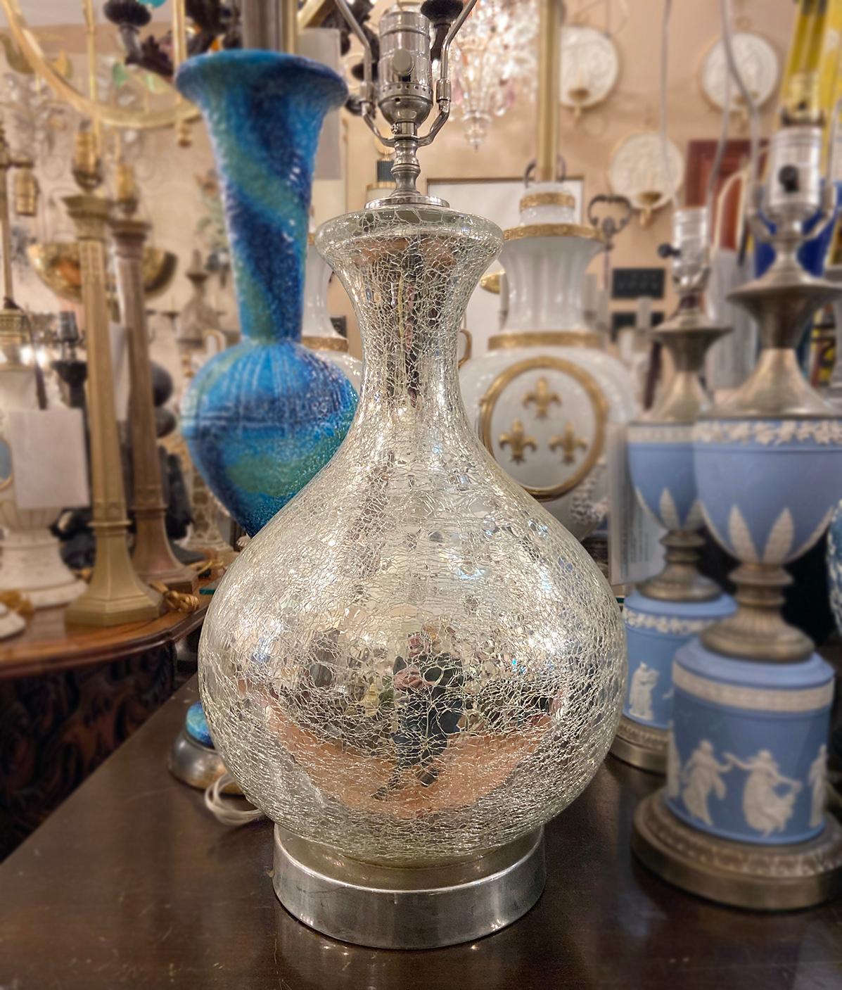 Large Crackled Mercury Glass Lamp In Good Condition For Sale In New York, NY