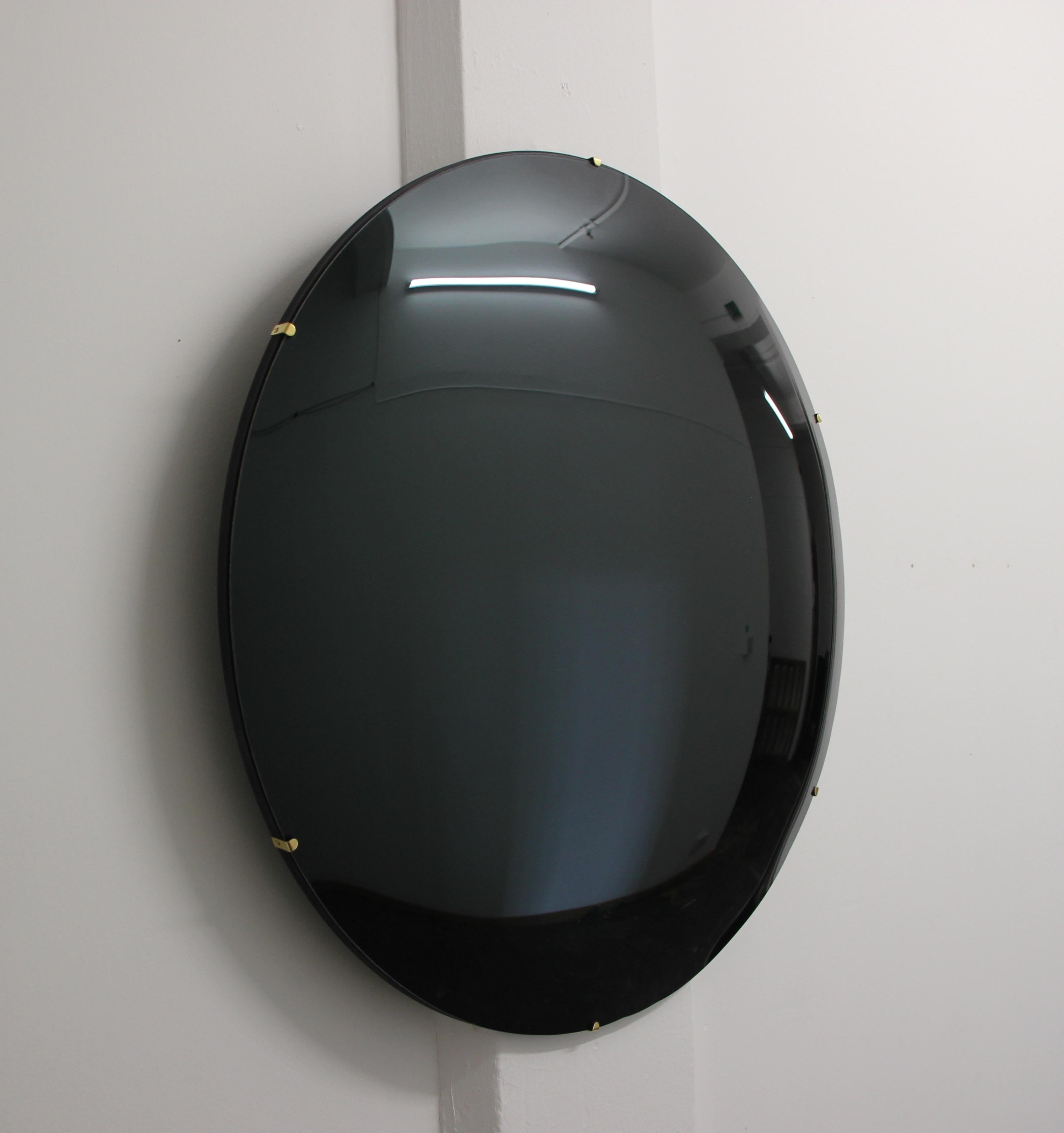 Organic Modern Orbis™ Convex Black Round Frameless Elegant Mirror with Brass Clips - Large