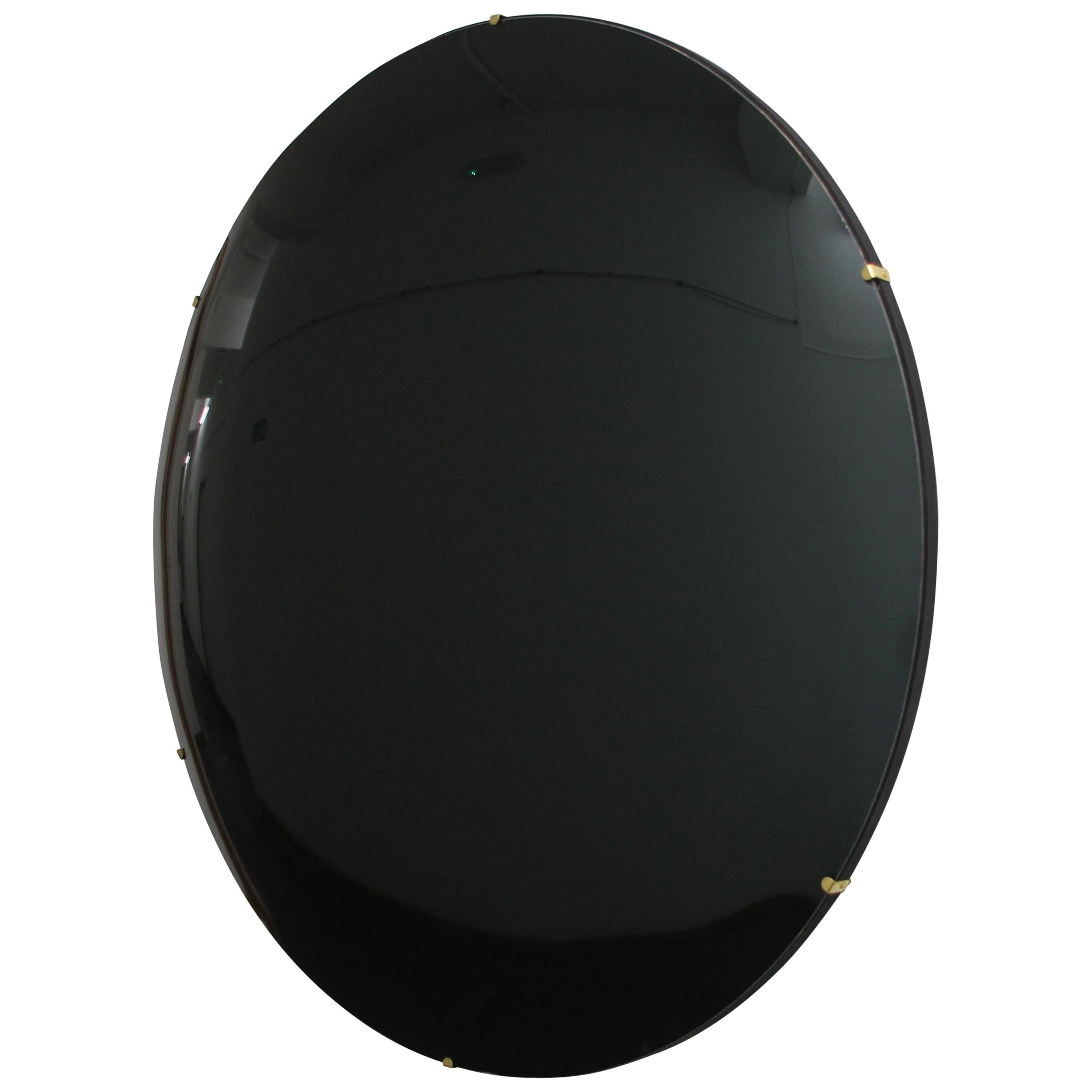 Orbis™ Convex Black Round Frameless Elegant Mirror with Brass Clips - Large