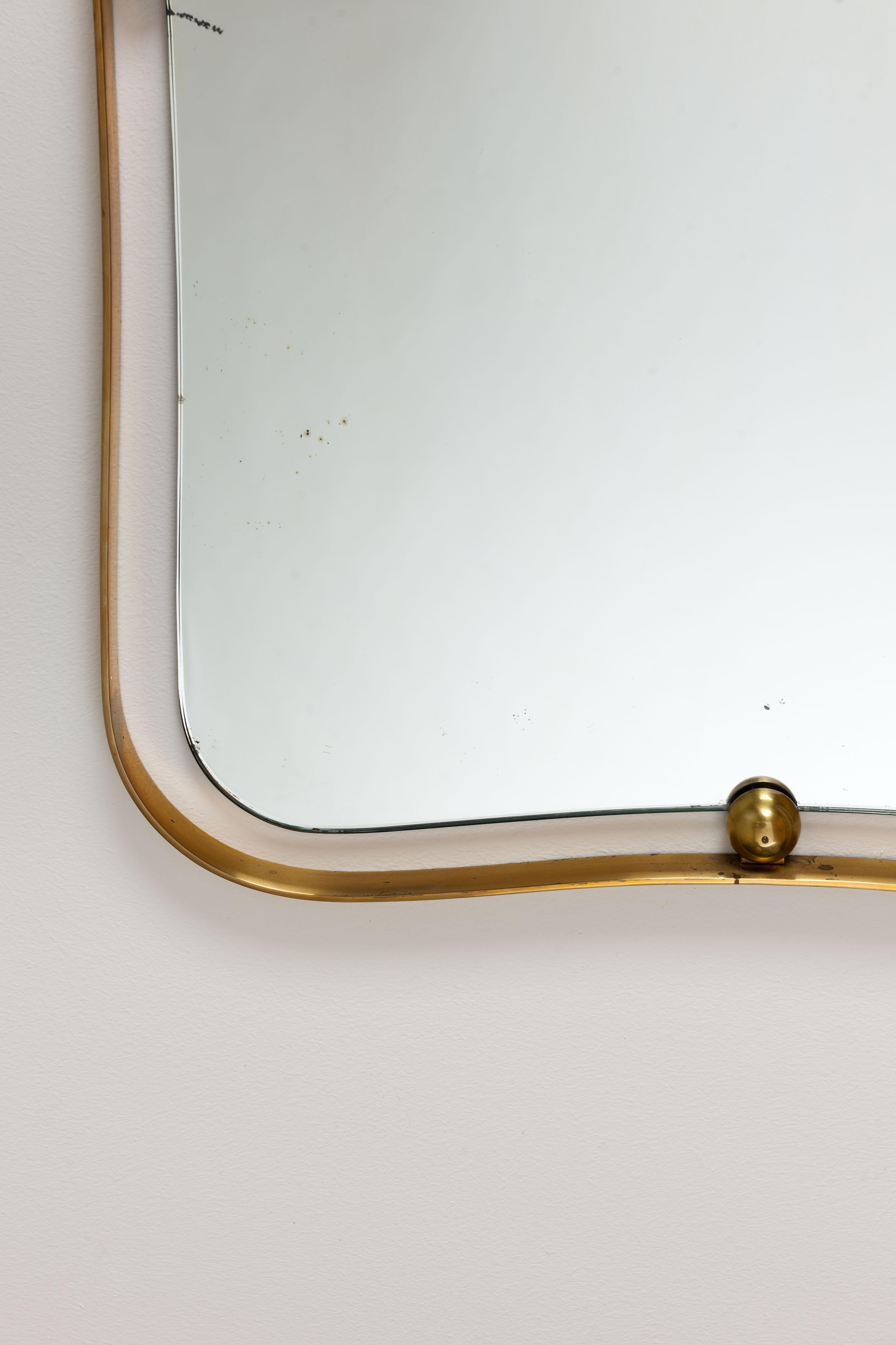 Modern Large Crafted Italian 1960s Decorative Brass Mirror