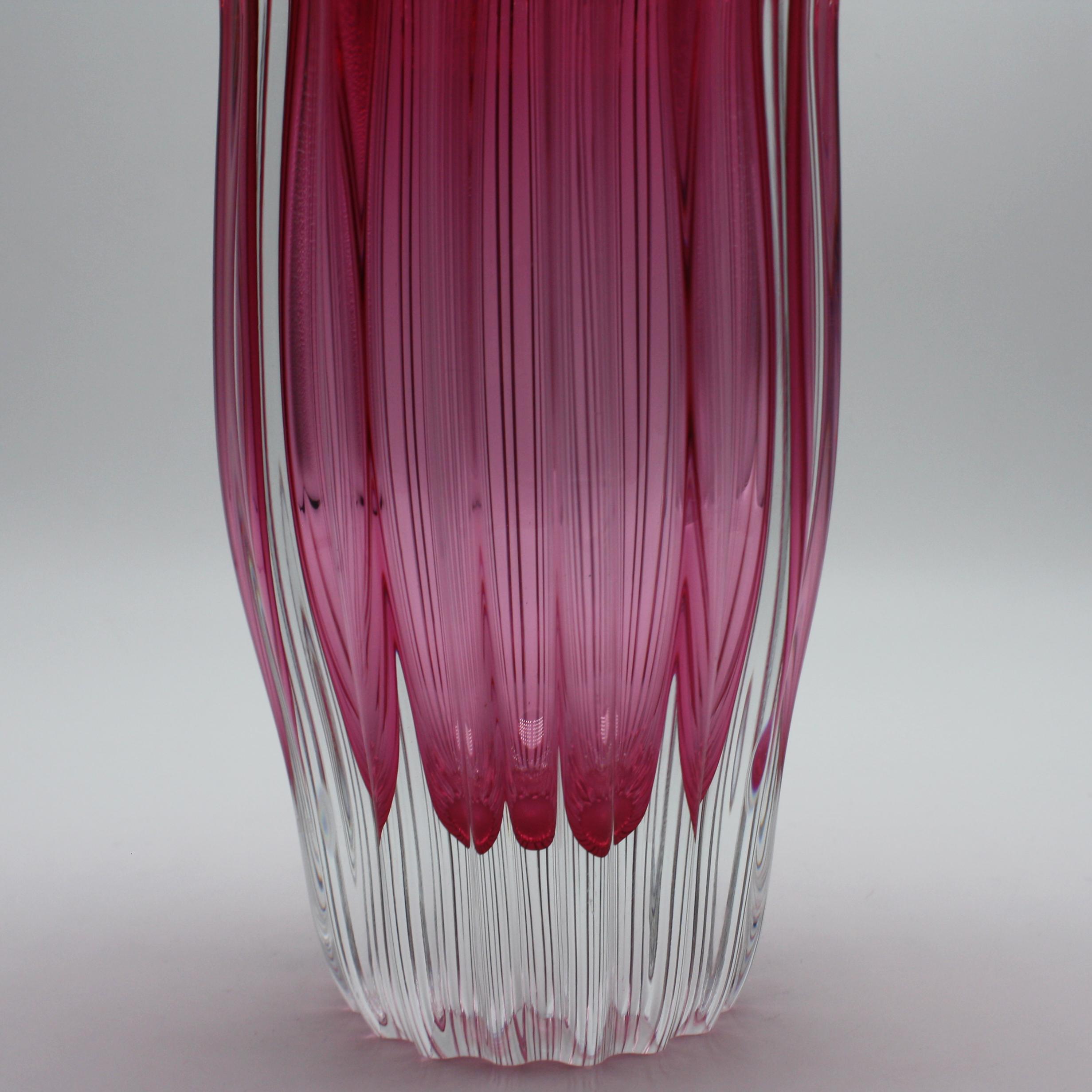 Italian Large Cranberry and Clear Double Cased Murano Vase, circa 1960