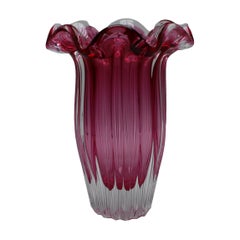 Large Cranberry and Clear Double Cased Murano Vase, circa 1960