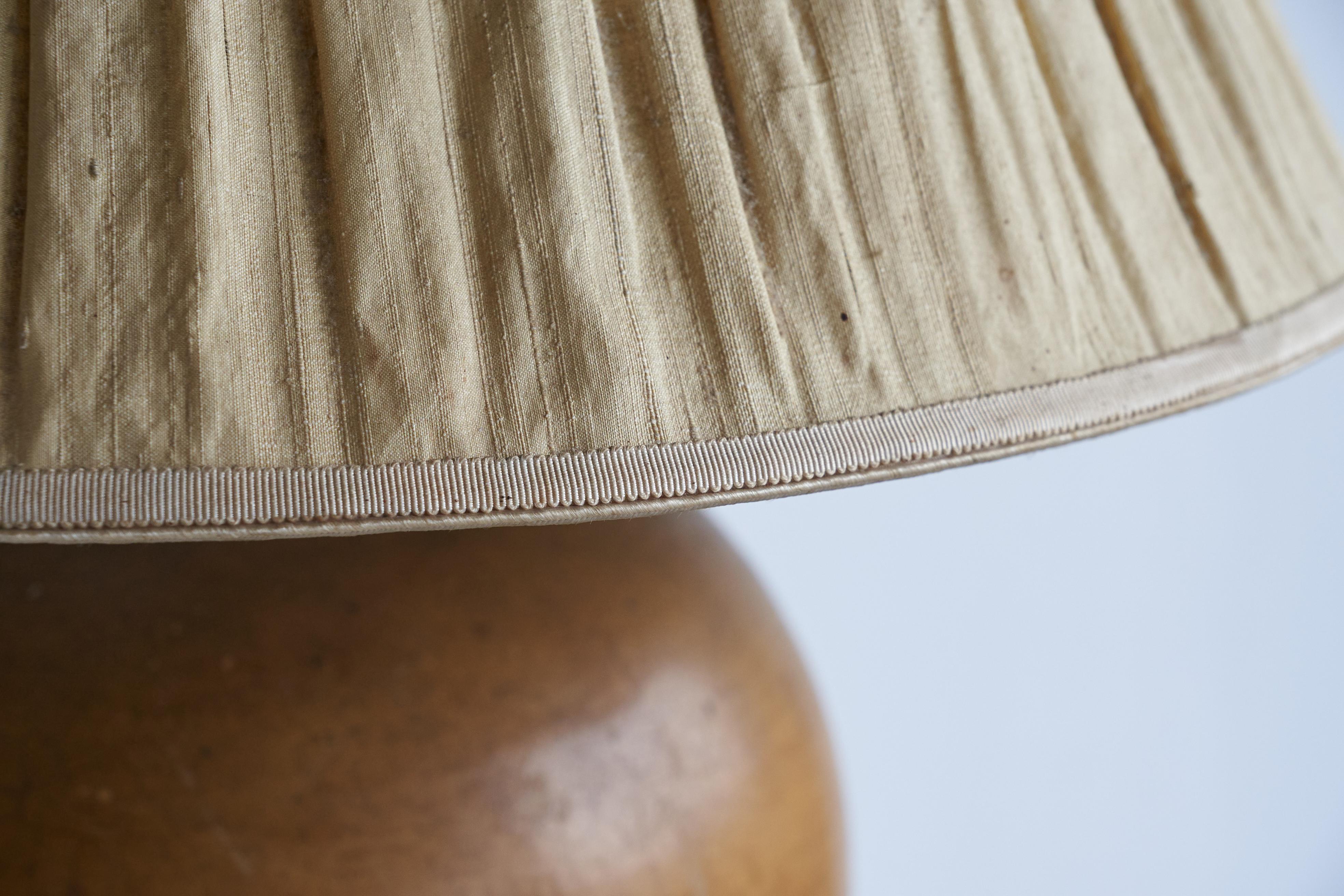 Large Craquelé Studio Pottery Table Lamp with Original Shade 1950s For Sale 3