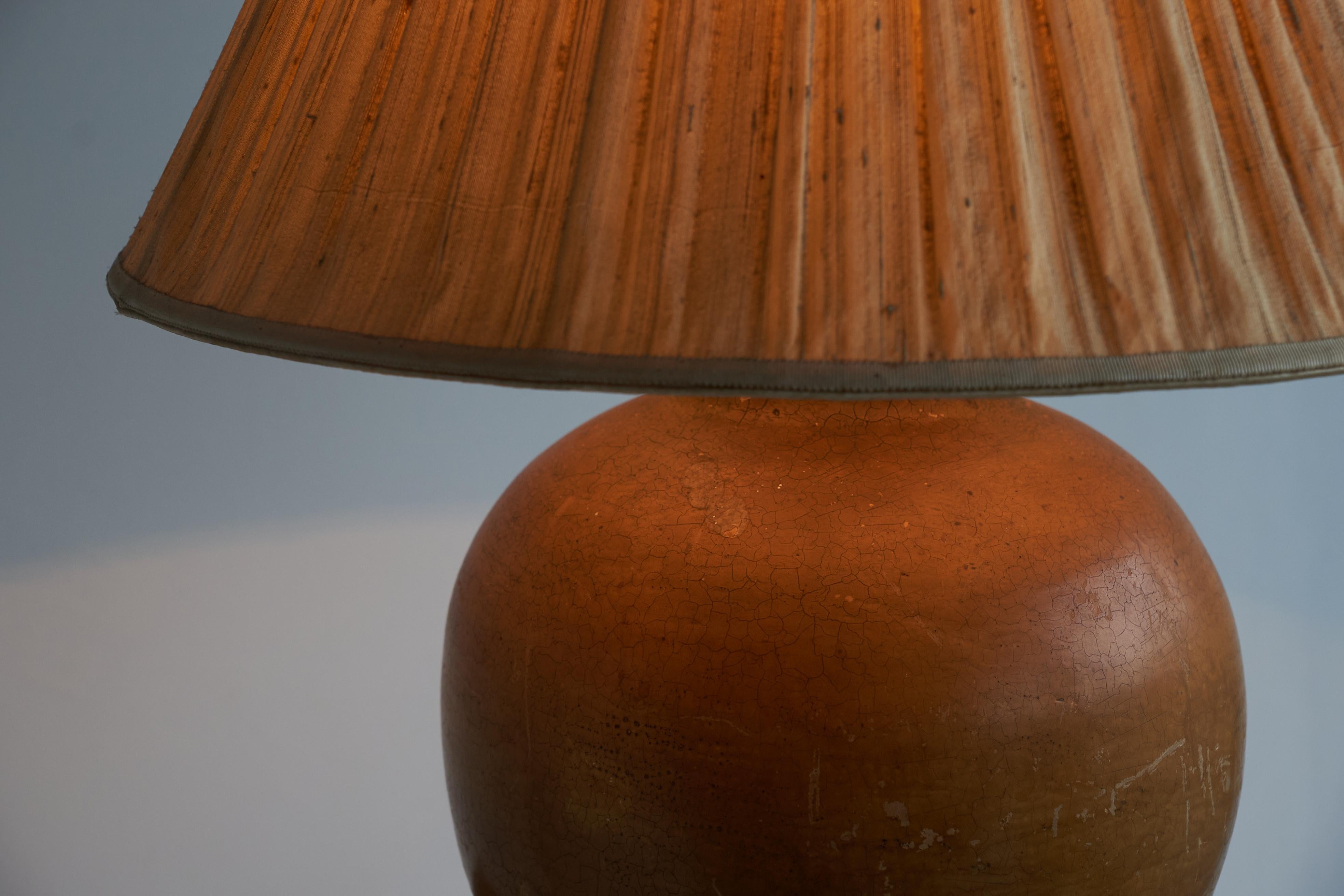 Large Craquelé Studio Pottery Table Lamp with Original Shade 1950s In Good Condition For Sale In Meer, VAN
