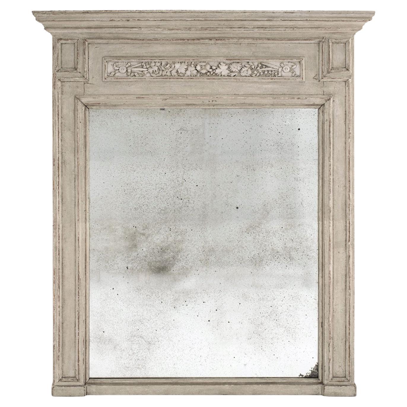 Large Cream-Color Painted French Trumeau Mirror For Sale