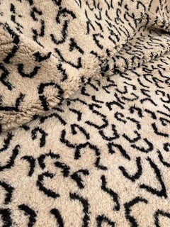 Large Cream Modern Moroccan Wool Beni M'Rirt Rug with Abstract Black Line Design