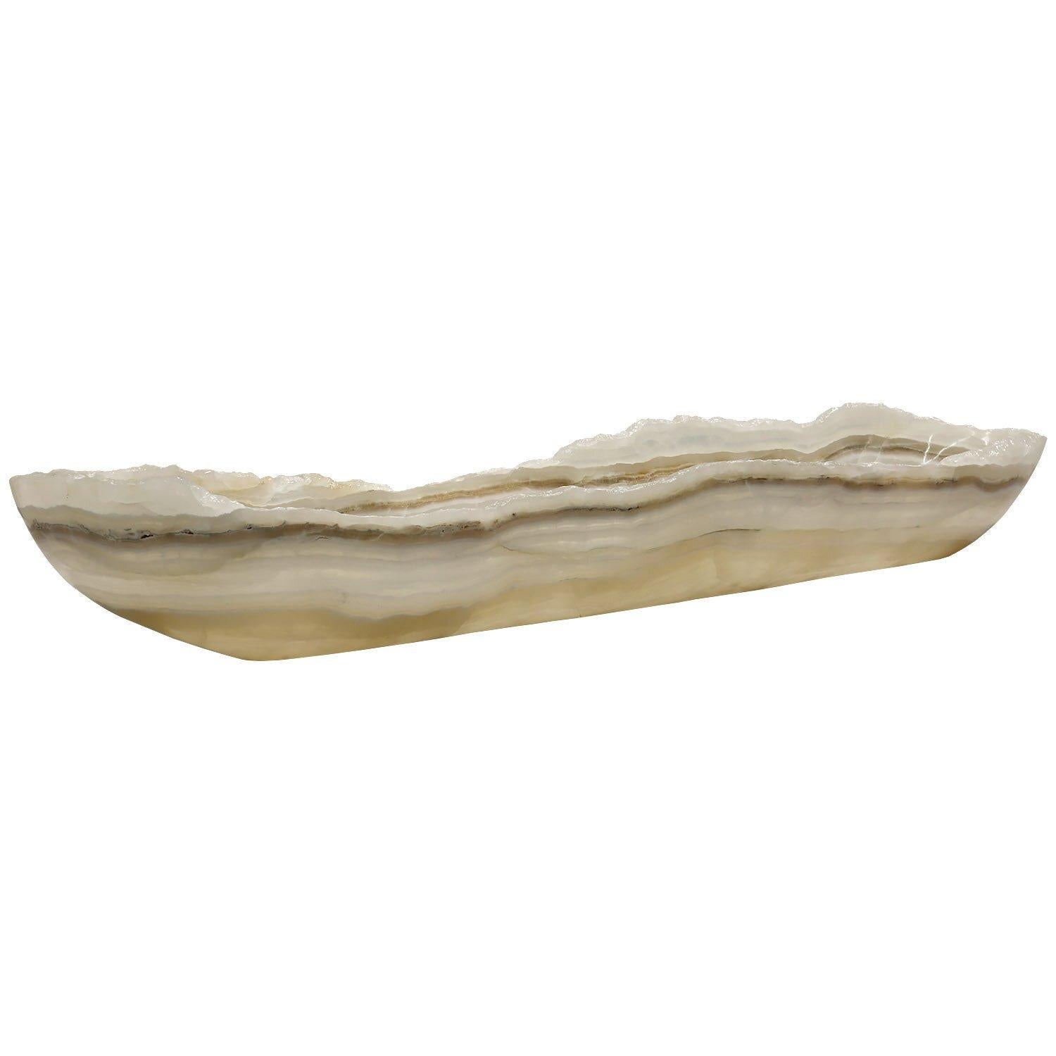 Other Large Creamy Handmade Natural Onyx Bowl, One of a Kind