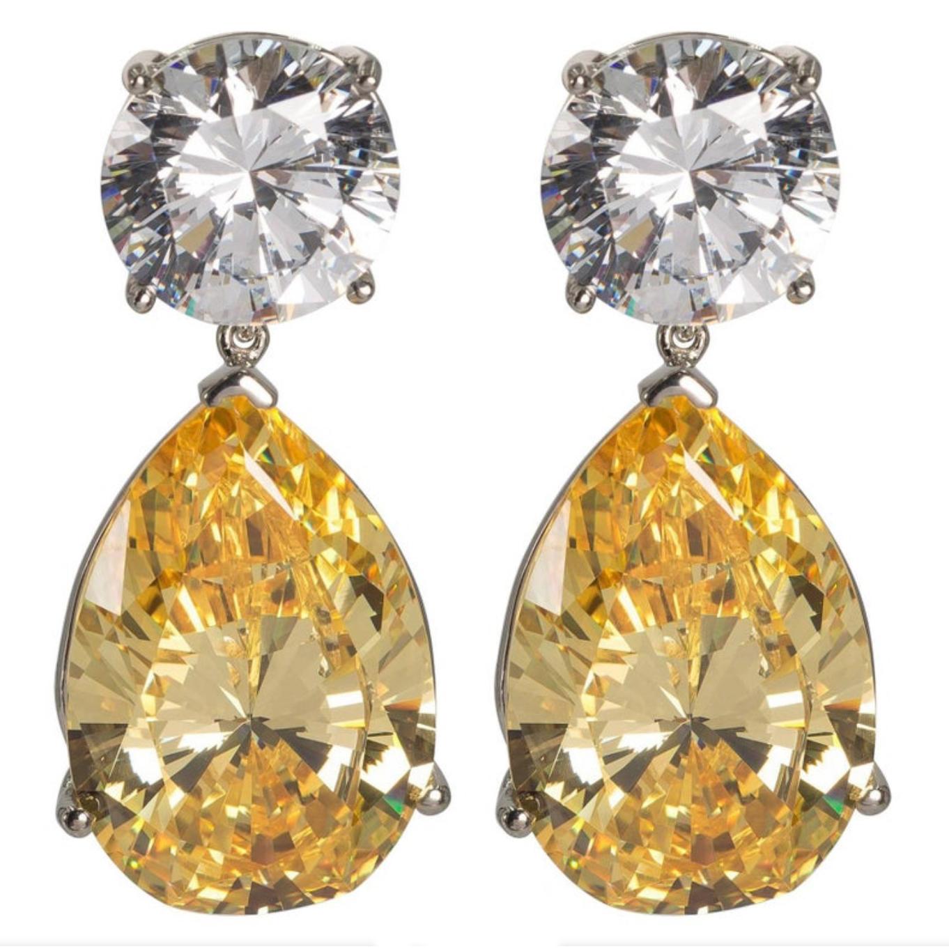  Large  Created Diamond Look White and Yellow Drop CZ Earrings by Clive Kandel In New Condition For Sale In New York, NY