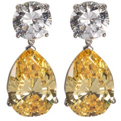  Large  Created Diamond Look White and Yellow Drop CZ Earrings by Clive Kandel