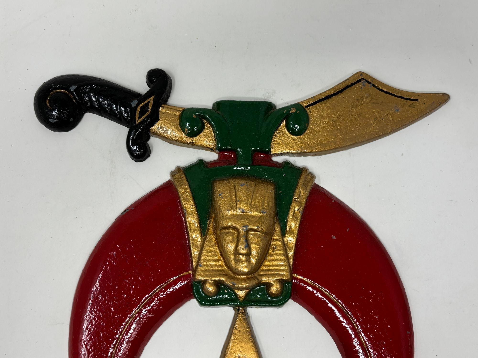 Egyptian Large Crescent and Scimitar Masonic Shriners Cast Emblem Wall Plaque Freemasonry For Sale