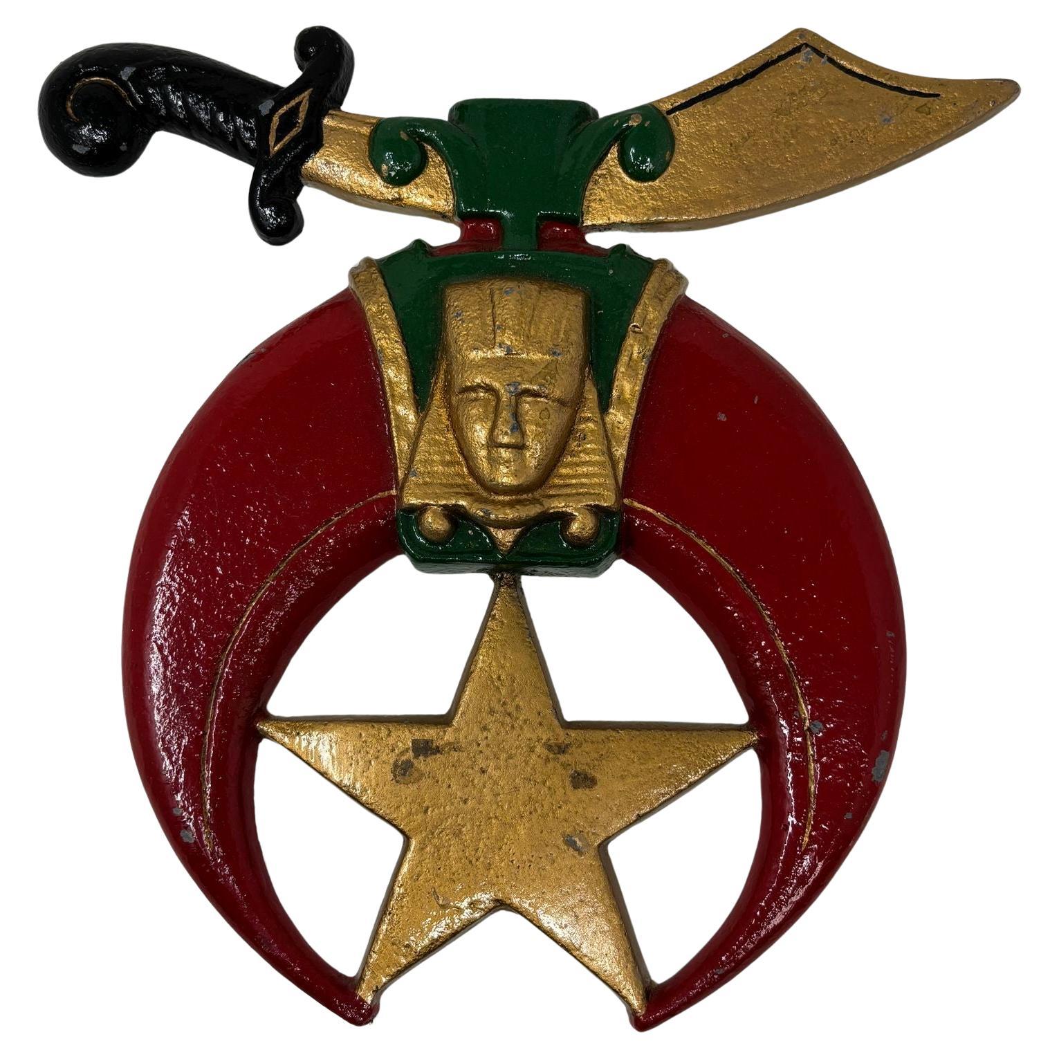 Large Crescent and Scimitar Masonic Shriners Cast Emblem Wall Plaque Freemasonry For Sale