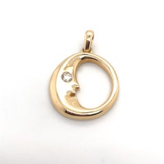 Large Crescent Diamond Moon Gold Charm Pendant