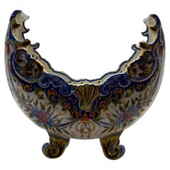 Large Crescent Planter in Desvres Earthenware Signed Geo Martel, Early 20th