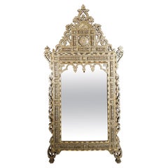 Antique Large Crested Syrian Mother of Pearl Mirror
