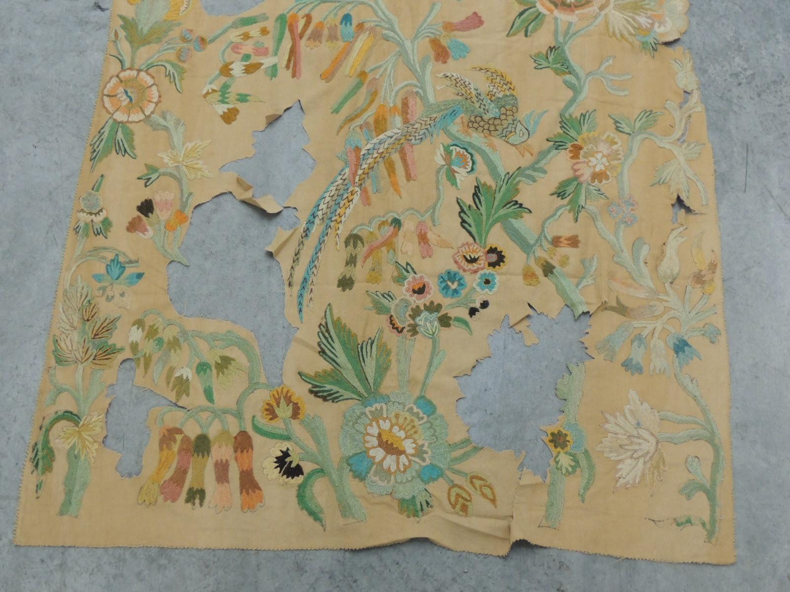 Large crewel work/crewelwork tree of life panel
Depicting birds of paradise and flowers
(sold as is)
In shades of green, yellow, pink, orange, teal, aqua, tan, brown and natural.
Ideal for pillows or upholstery.
Size: 47