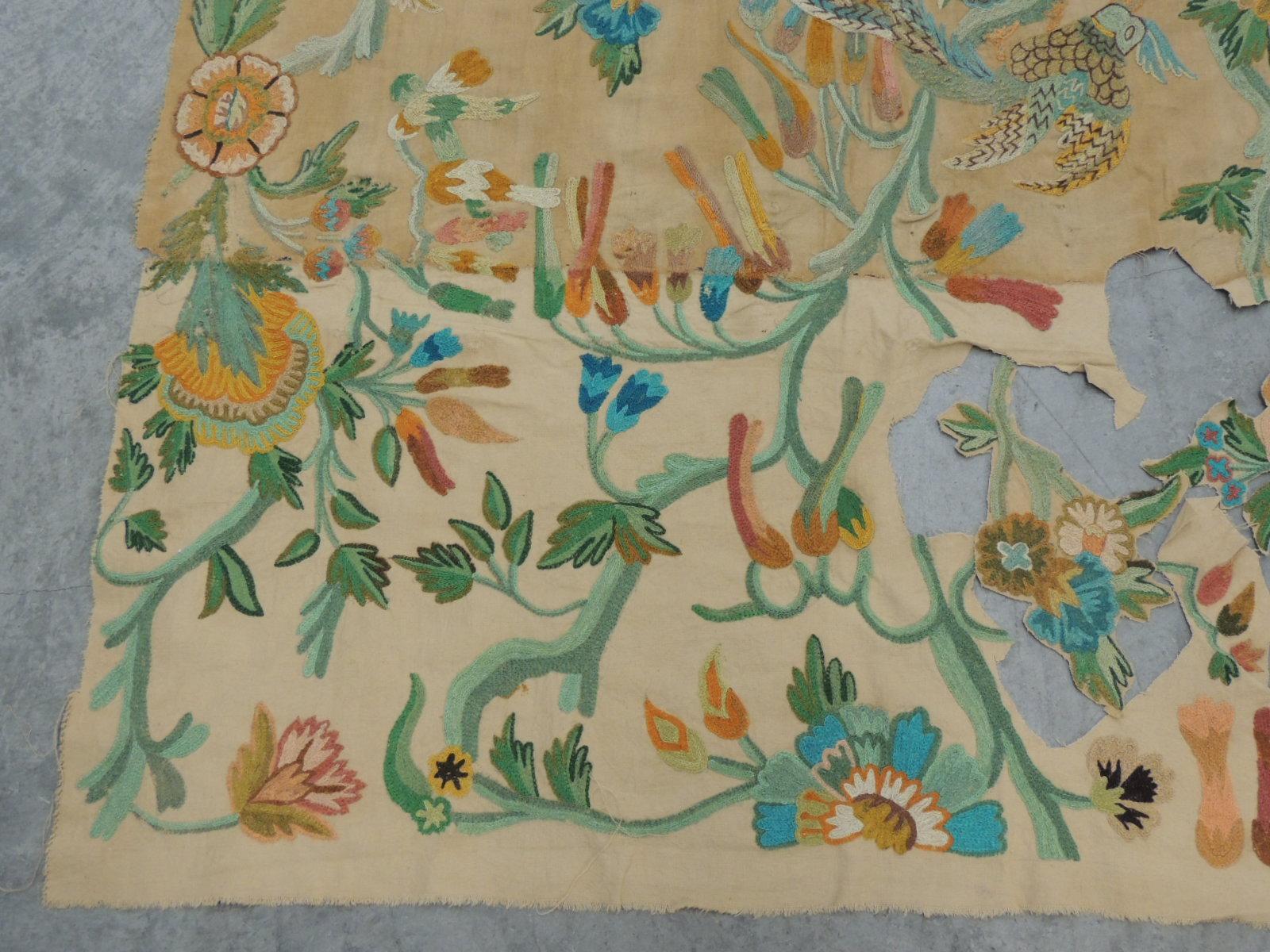Large Crewelwork Embroidery Tree of Life Panel In Fair Condition In Oakland Park, FL