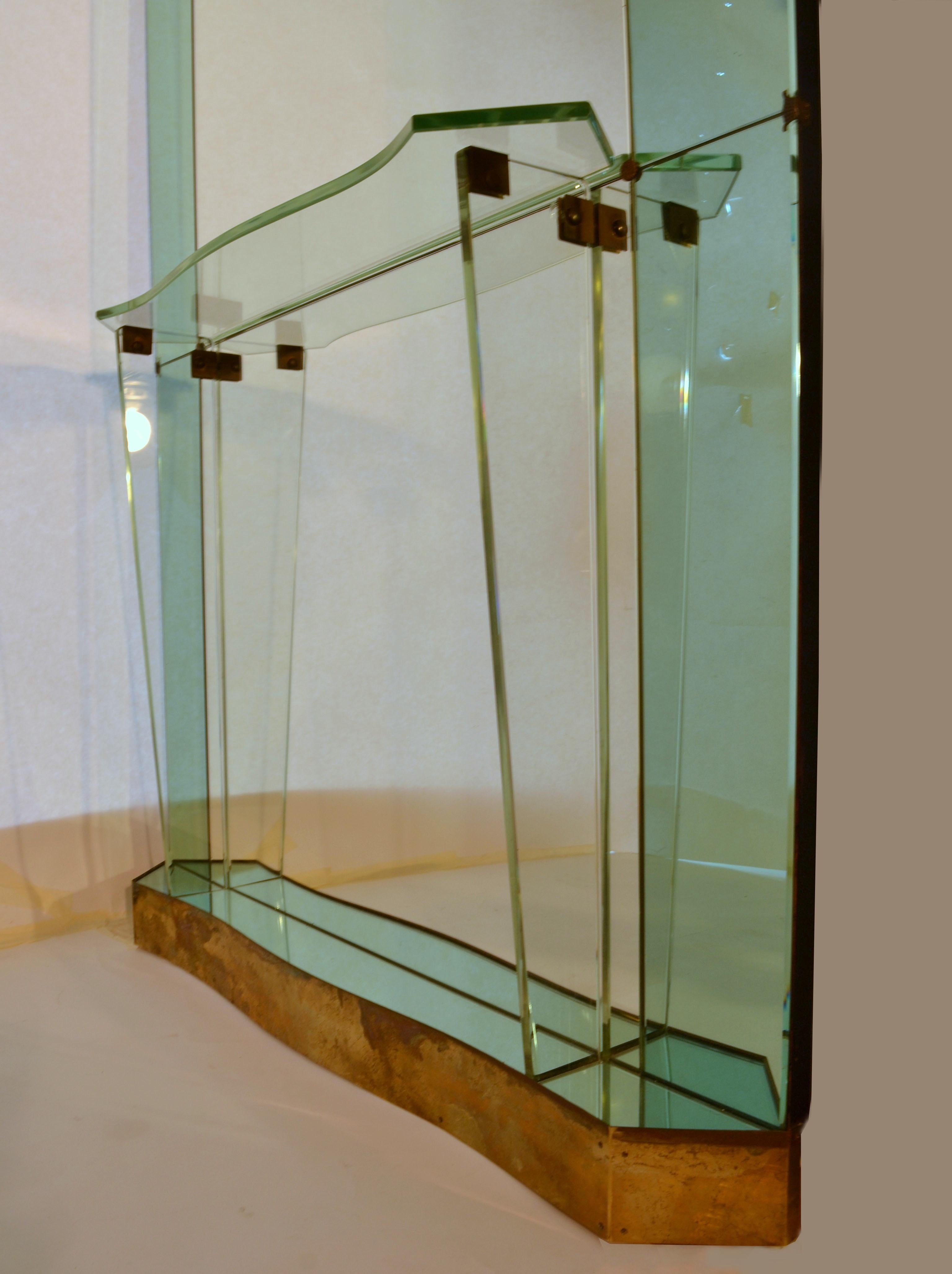 Brass Large Floor Mirror with Console, Christal Arte, Italy 1950's For Sale