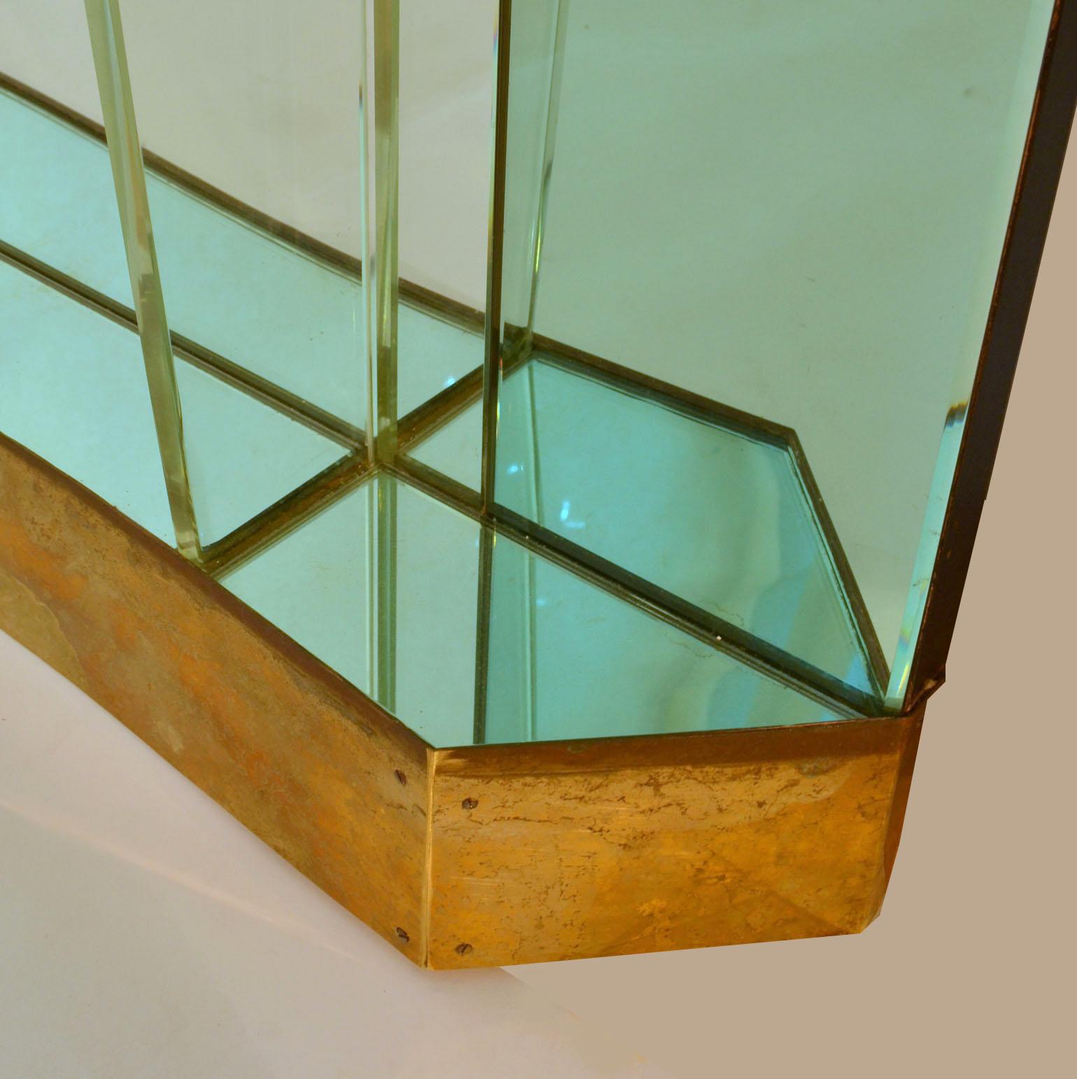Large Cristal Arte Console Wall Mirror with Emerald Green Border, Italy, 1950s 1