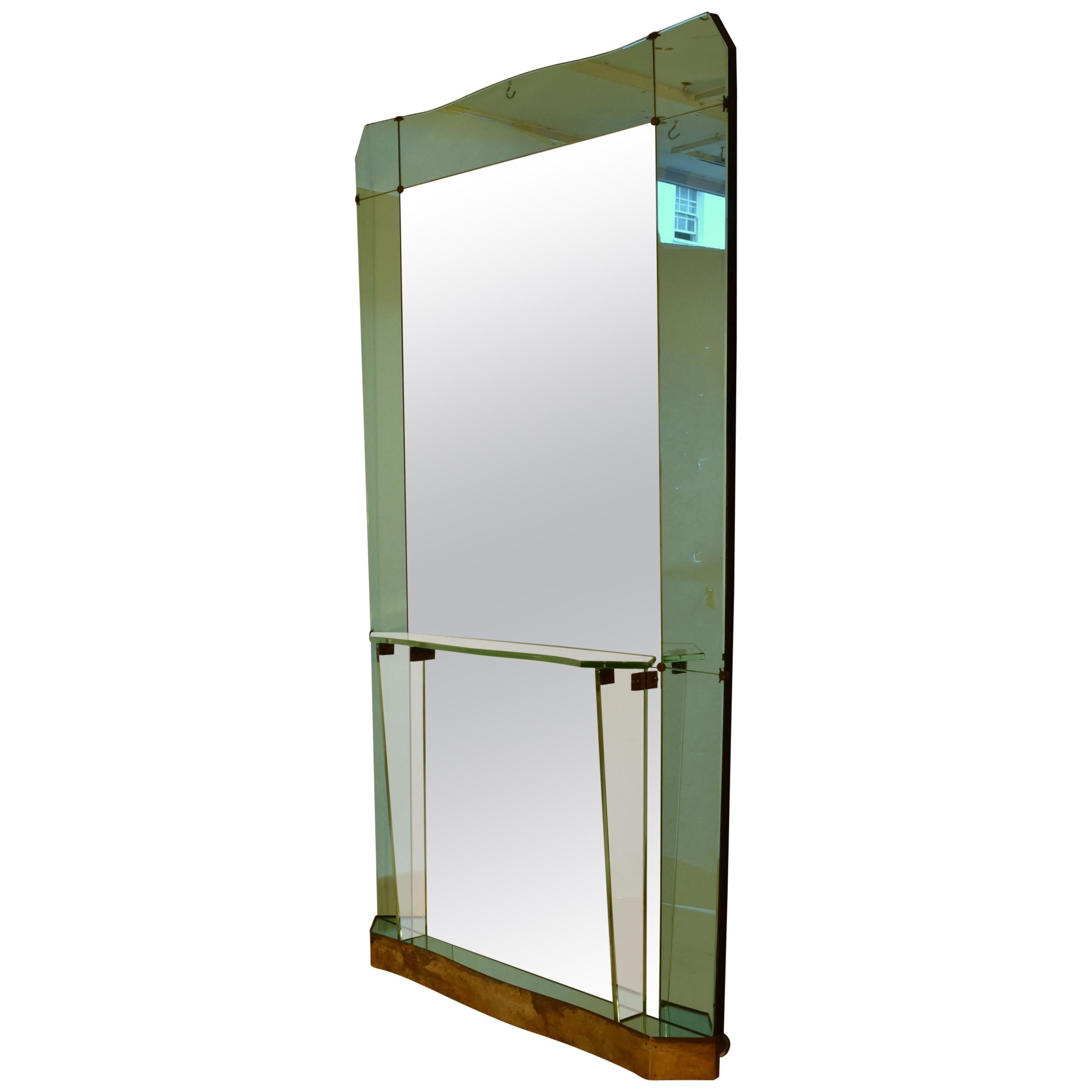 Large Cristal Arte Console Wall Mirror with Emerald Green Border, Italy, 1950s