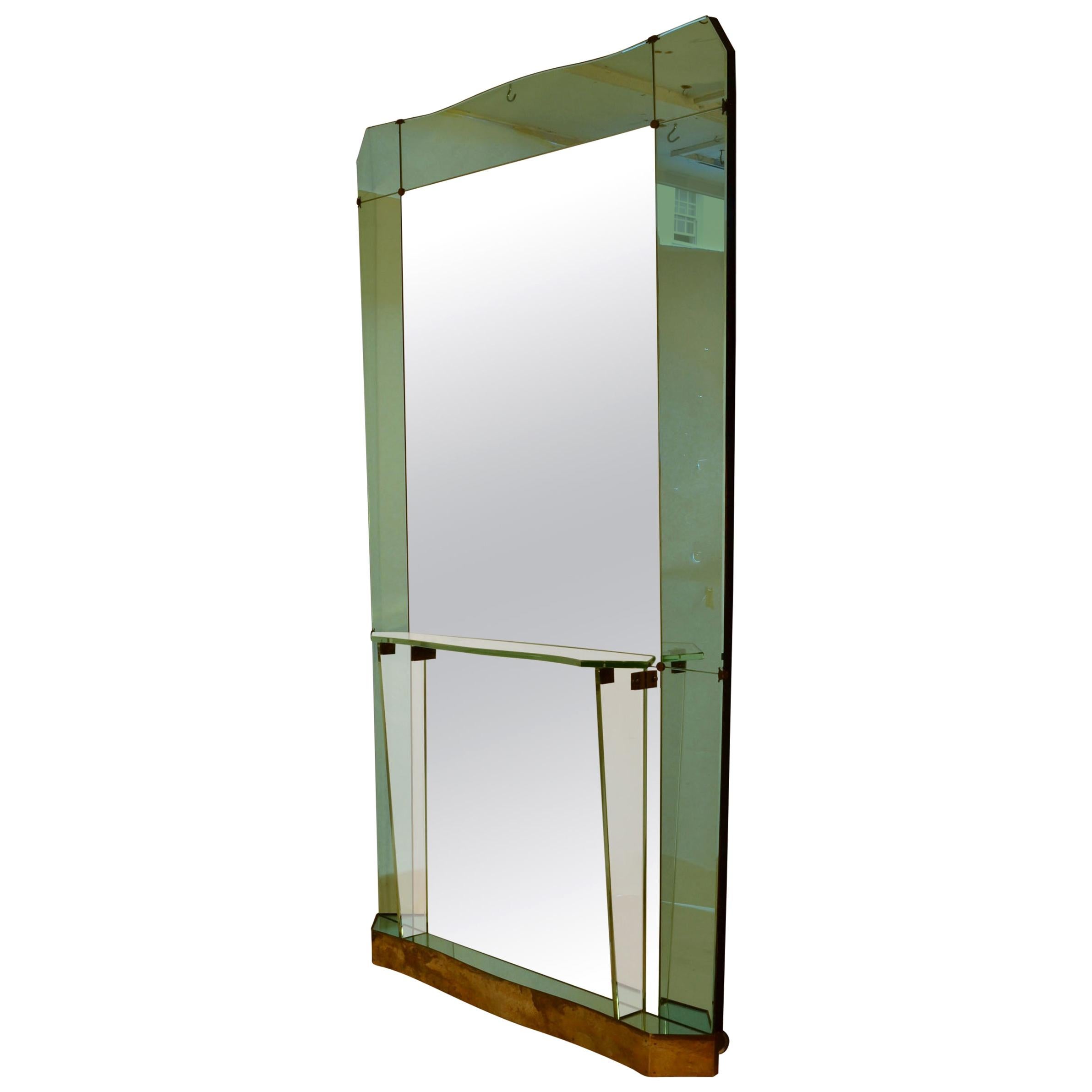 Large Cristal Arte Console Wall Mirror with Emerald Green Border, Italy, 1950s