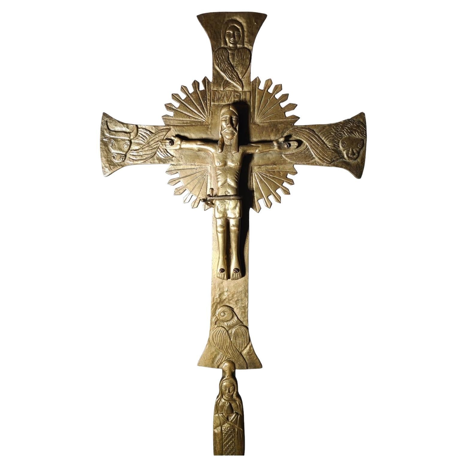 Large  Cross Of The XIX Century Processional Or Altar For Sale
