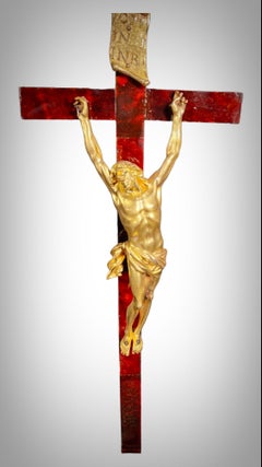 Large Cross With Christ In Gilt Bronze From The 17th Century